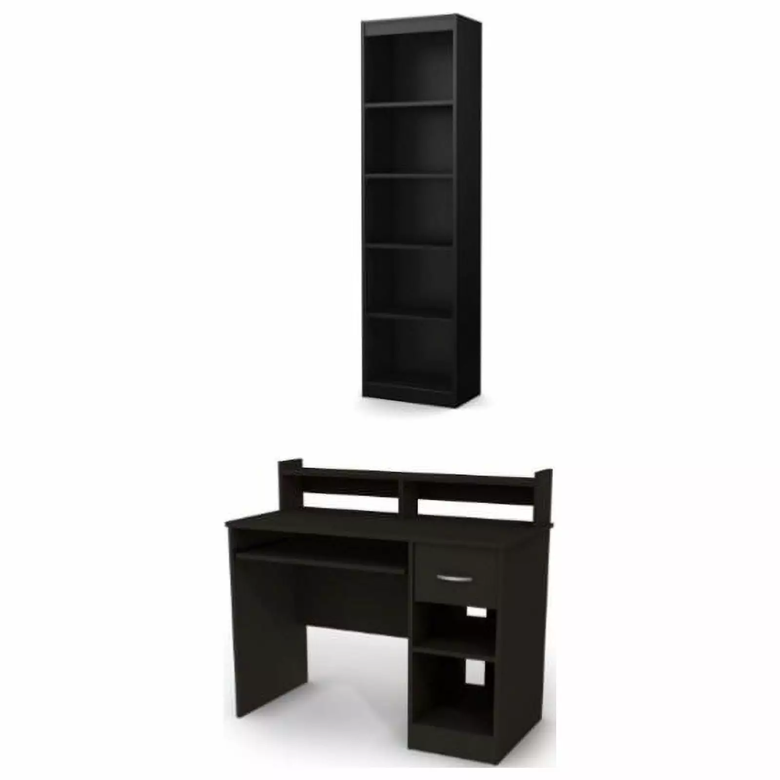 South Shore Axess Desk Keyboard Tray and 5-Shelf Bookcase Set - Black Office Furniture