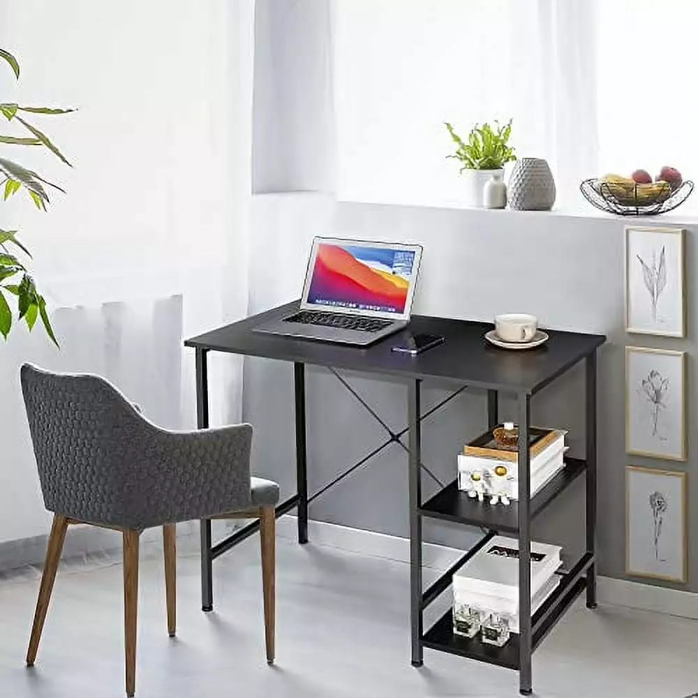 ZENY Small Computer Desk Storage Shelves - 36 Inch Black Home Office Writing Desk uefangwenhua