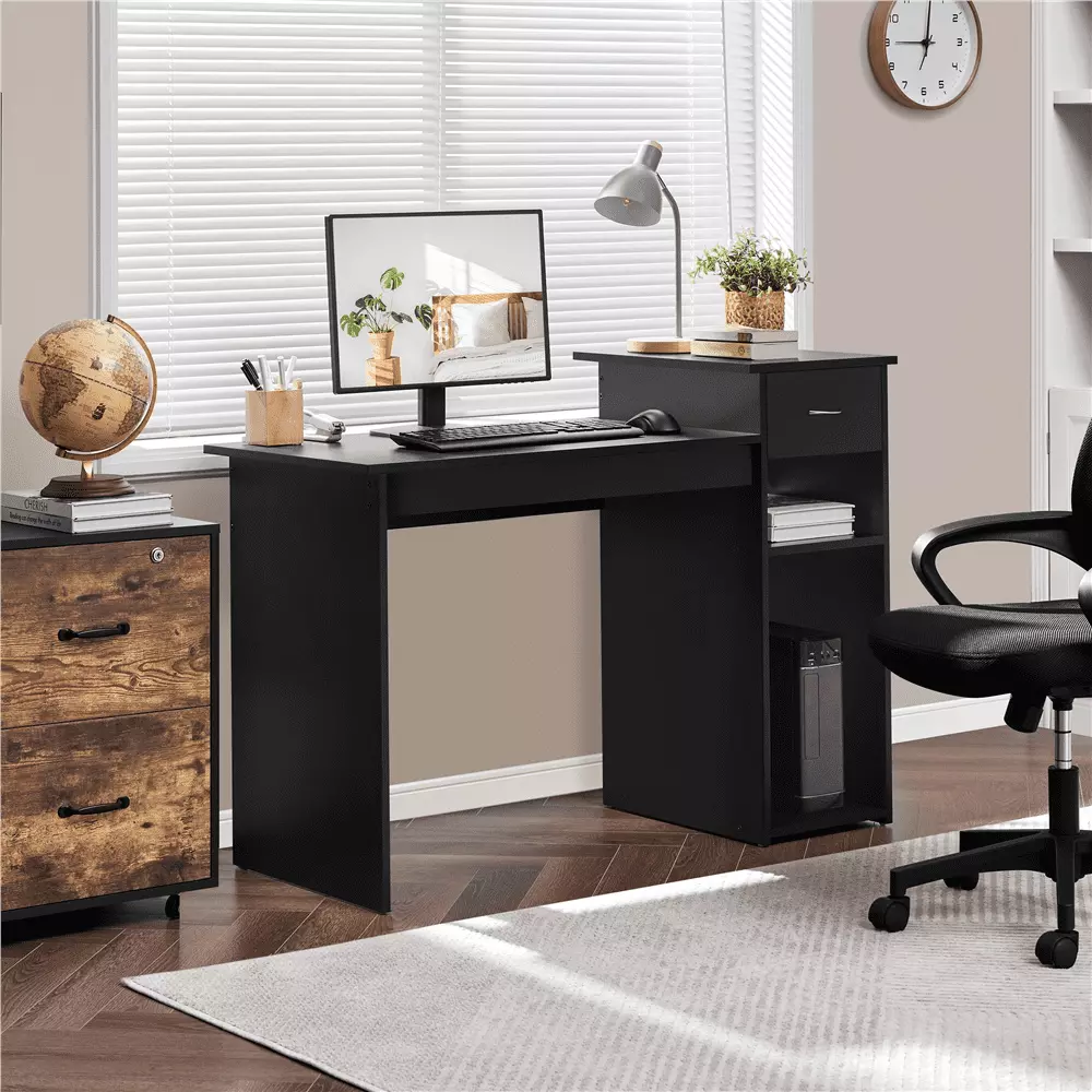 Yaheetech Computer Desk Drawers and Storage Shelves - Black Home Office Desk