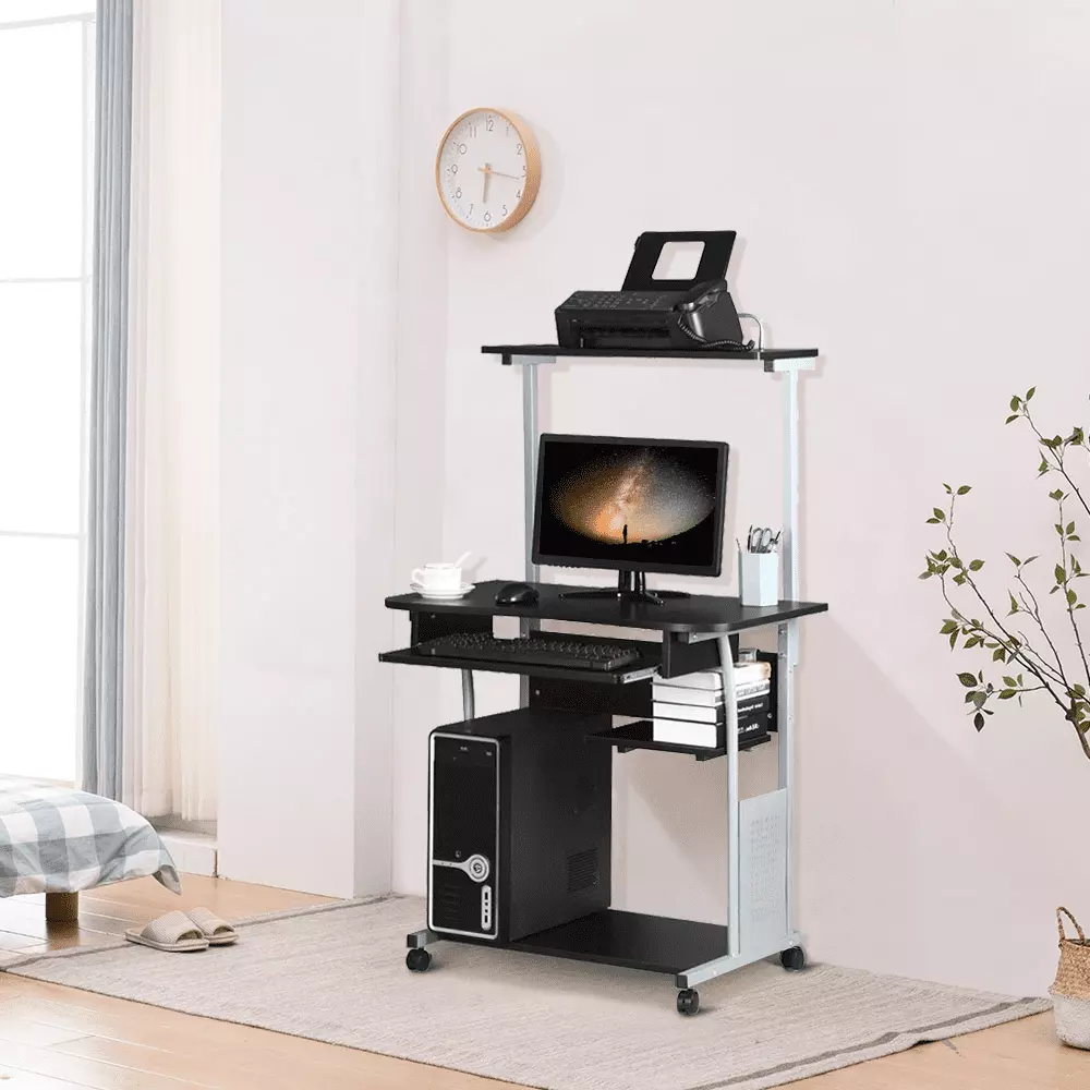 Yaheetech 3 Tier Computer Desk Home Office Black Modern Workstation