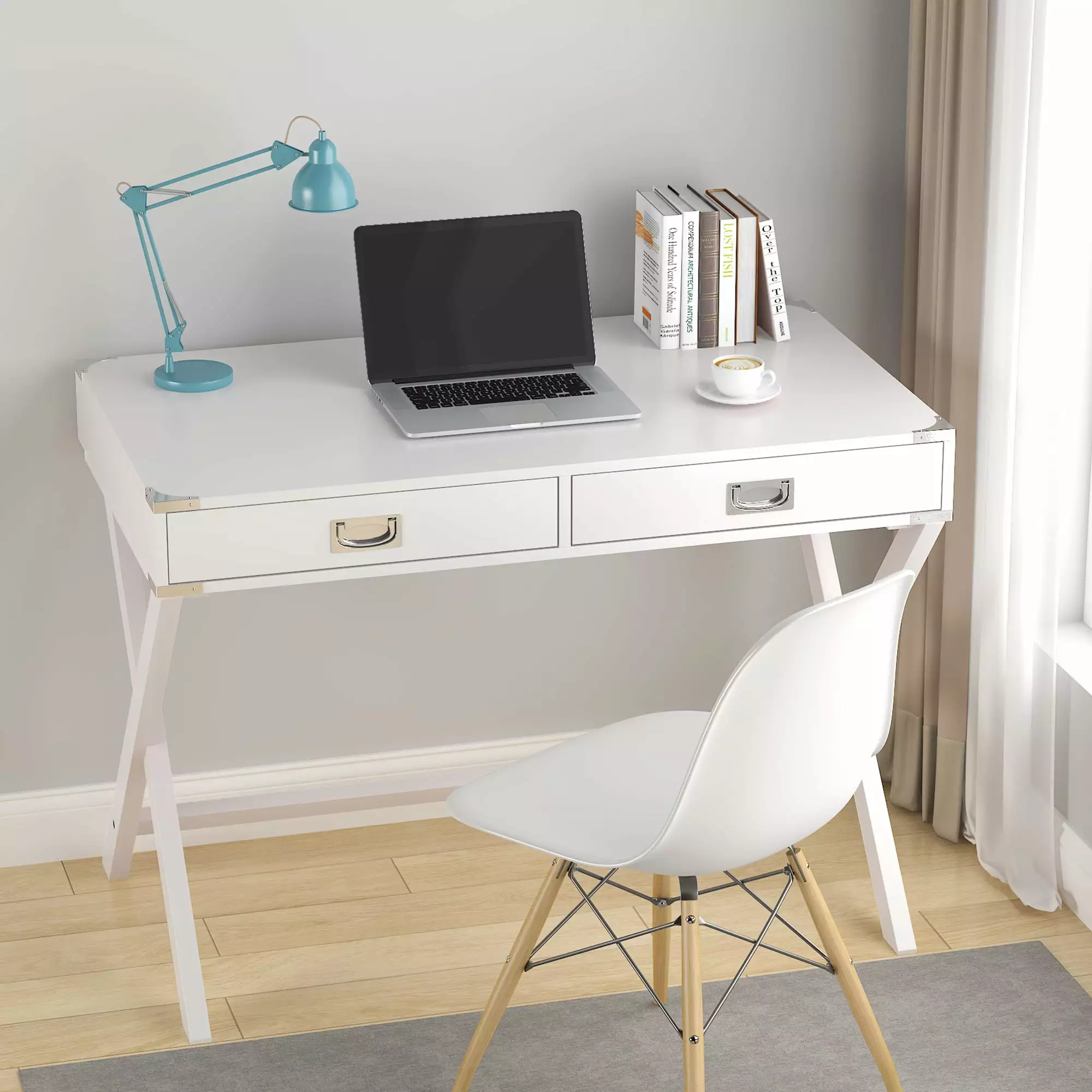 Yoneston Computer Desk Storage Modern Study Wood Desk Drawers