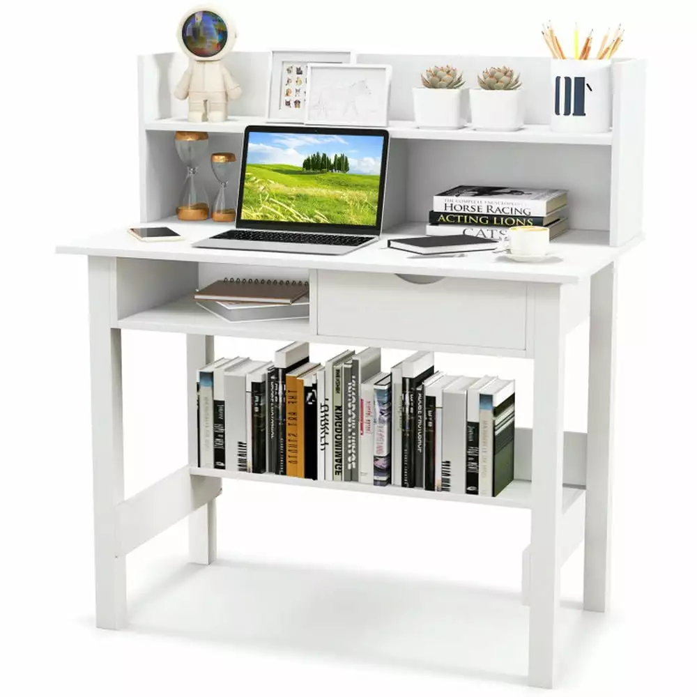 YYAo Computer Desk Storage Shelves and Drawer Home Office and Study