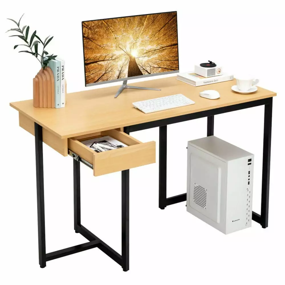 YYAo 48 Inch Natural Writing Desk Metal Frame and Adjustable Pads Home Office