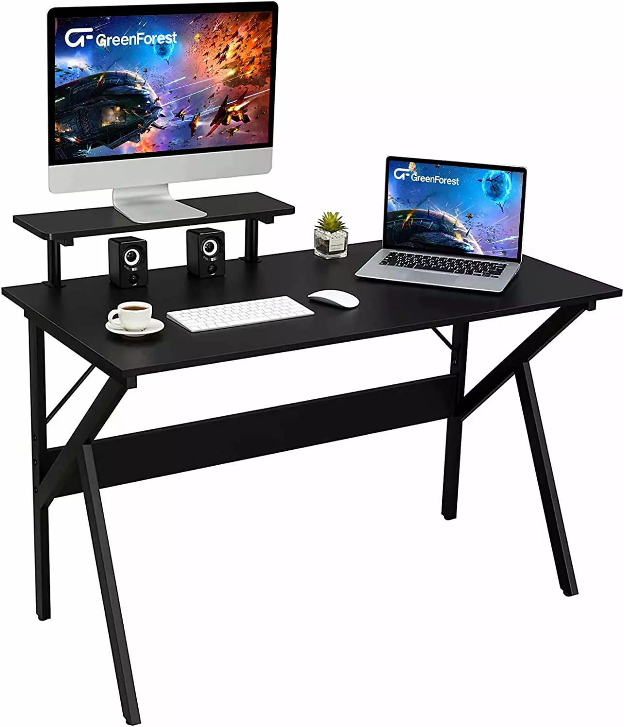 47 Inch Home Office Desk Monitor Shelf Black Computer Gaming Writing Table ZJF