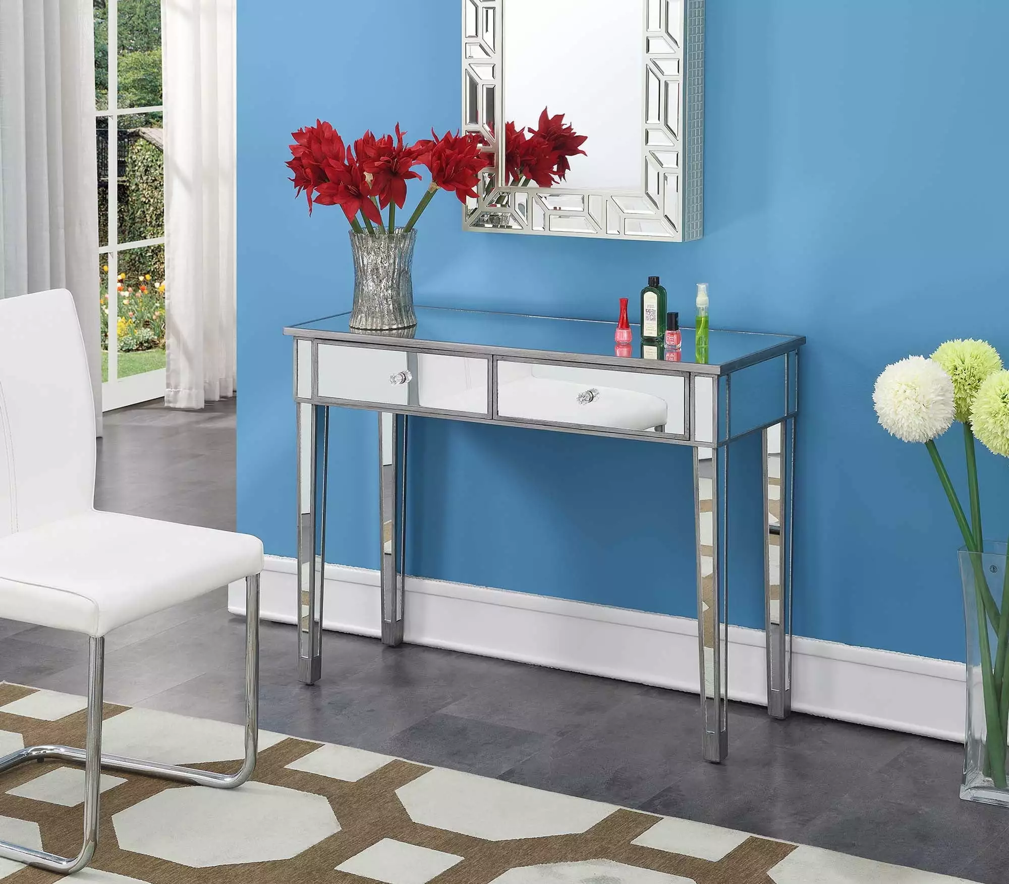 Convenience Concepts Gold Coast 30 Mirrored 2 Drawer Console Table Antique Silver Mirror