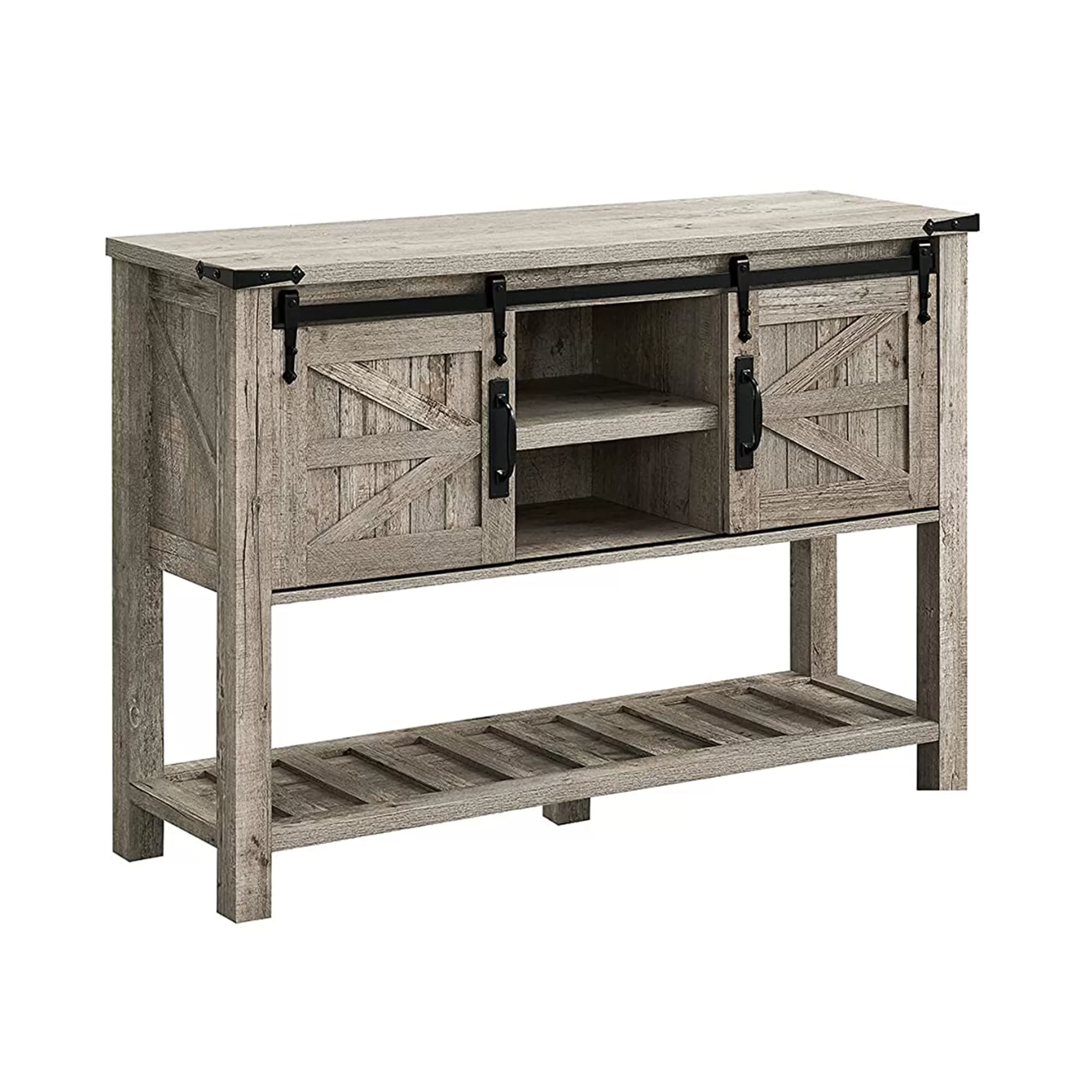 OKD Farmhouse Console Entryway Table Sliding Barn Doors Light Rustic Oak