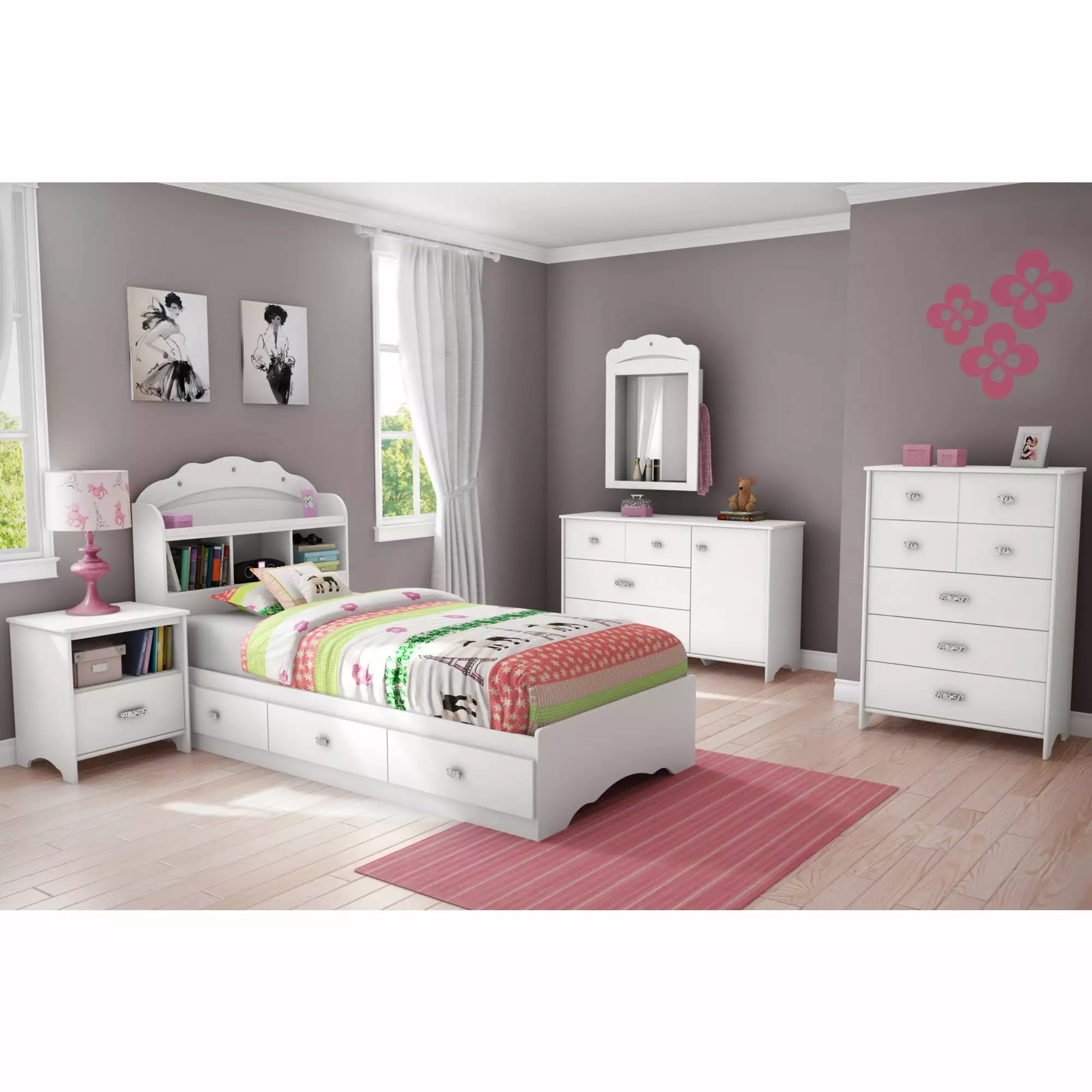 South Shore Tiara Contemporary Twin White Bed Modern Design