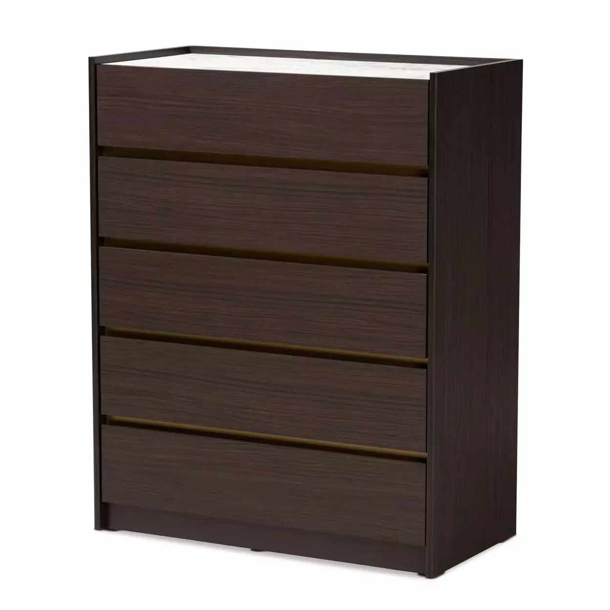 Baxton Studio Walker Modern 5-Drawer Chest Faux Marble Top Dark Brown and Gold Wood Dresser
