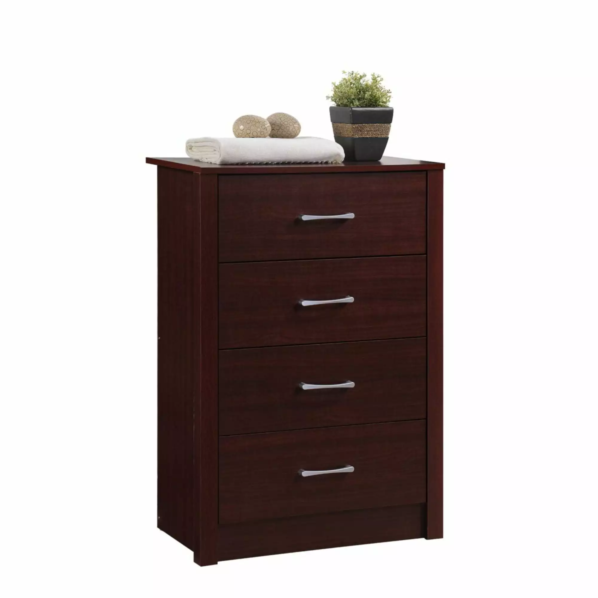 Contemporary Home Living 40 Inch Mahogany Brown and Silver 4-Drawer Chest None