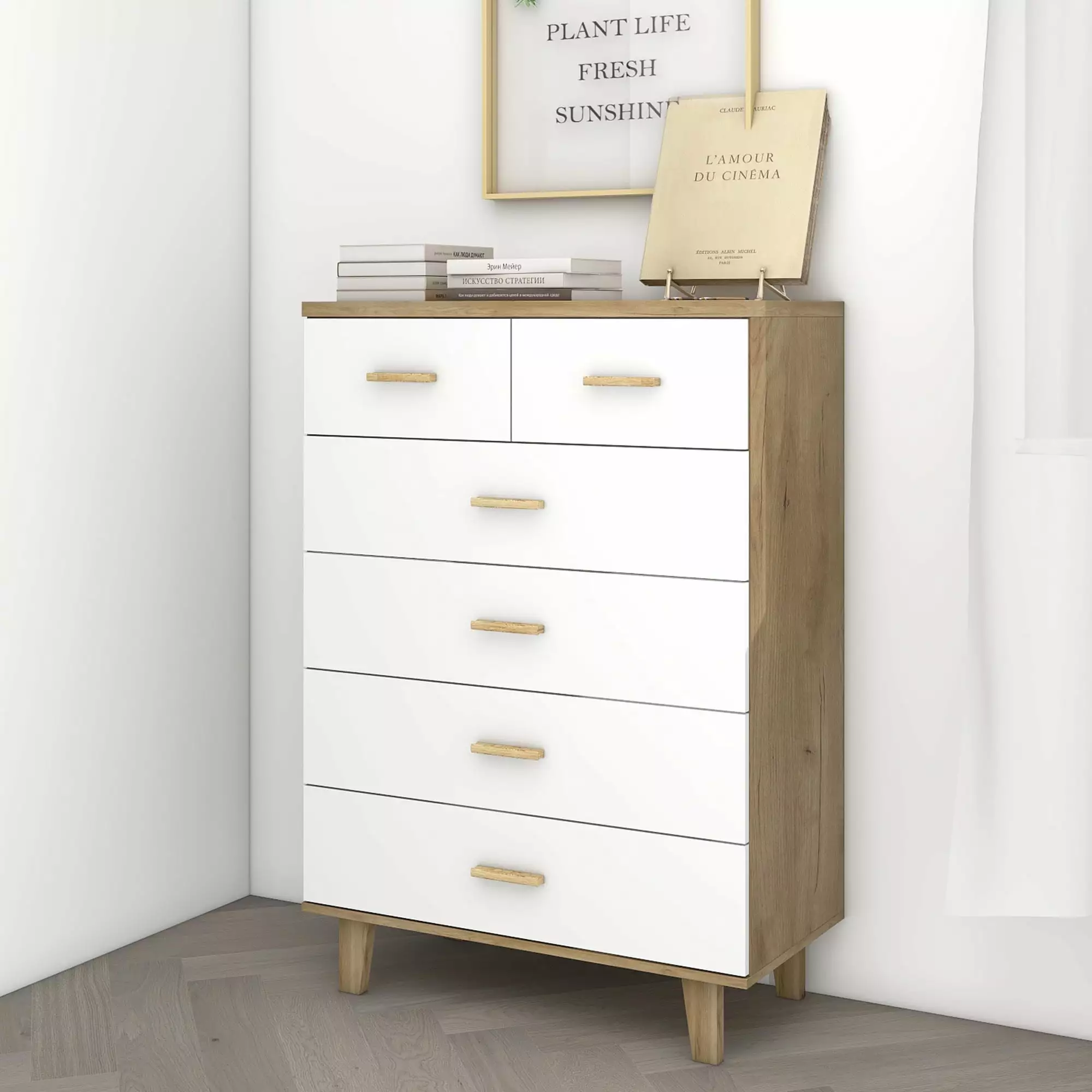 MDQMD Modern 6-Drawer Dresser Chic White Finish - Spacious Bedroom Storage