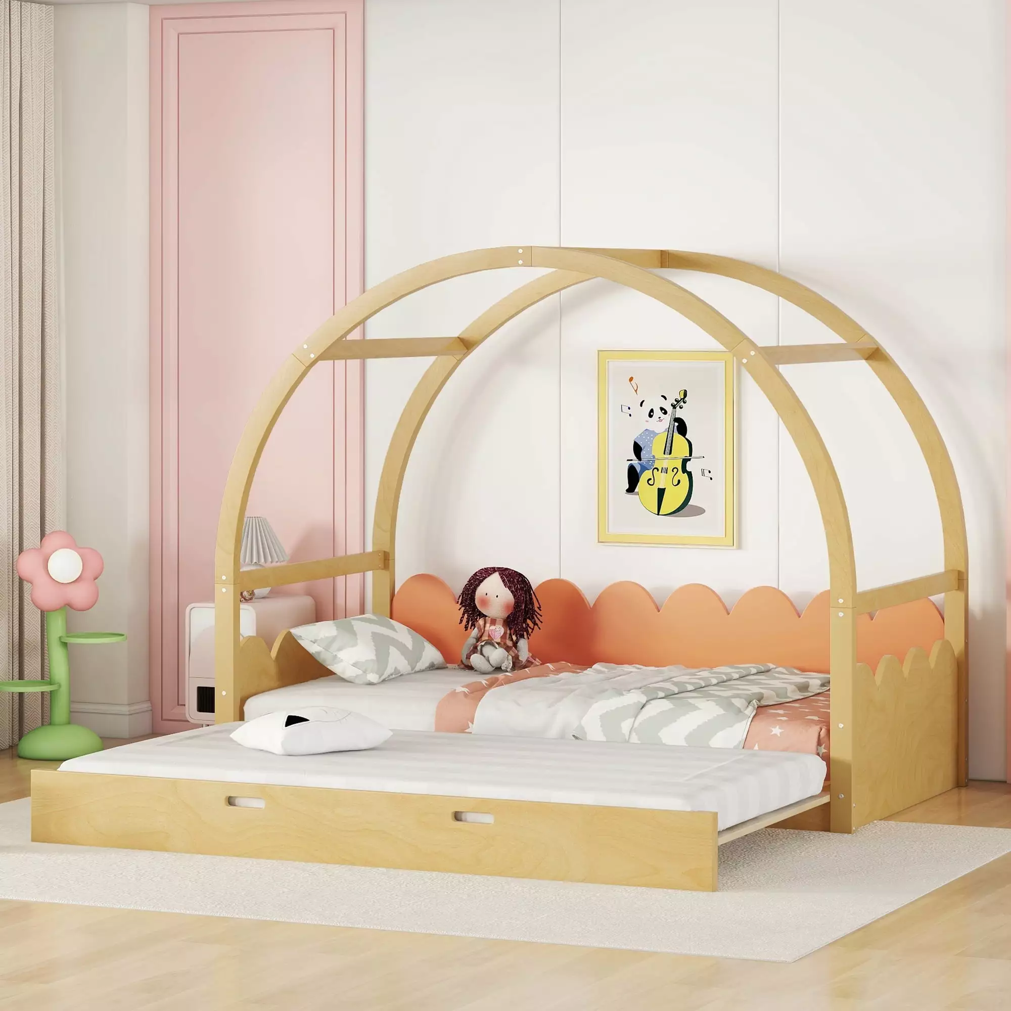 Natural Twin Size Houtilize Bed Convertible to King Bed Kids and Teens Euroco