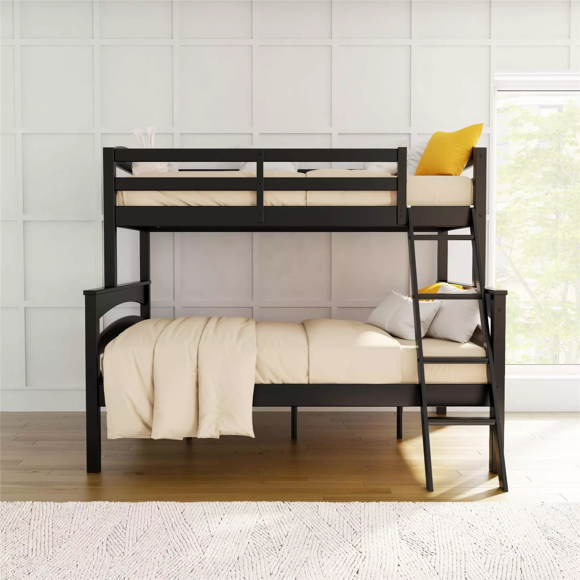 Better Homes & Gardens Leighton Kids Convertible Twin Over Full Bunk Bed Black Durable Bed Frame