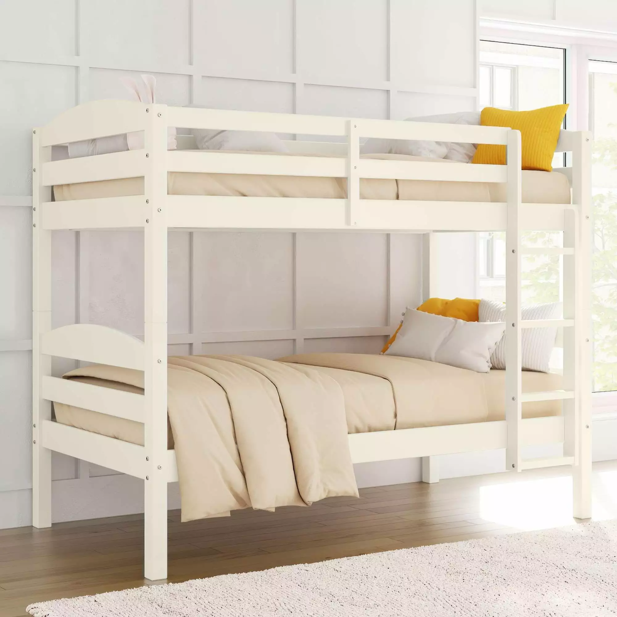 Better Homes & Gardens Leighton Solid Wood Twin-over-Twin Convertible Bunk Bed - White