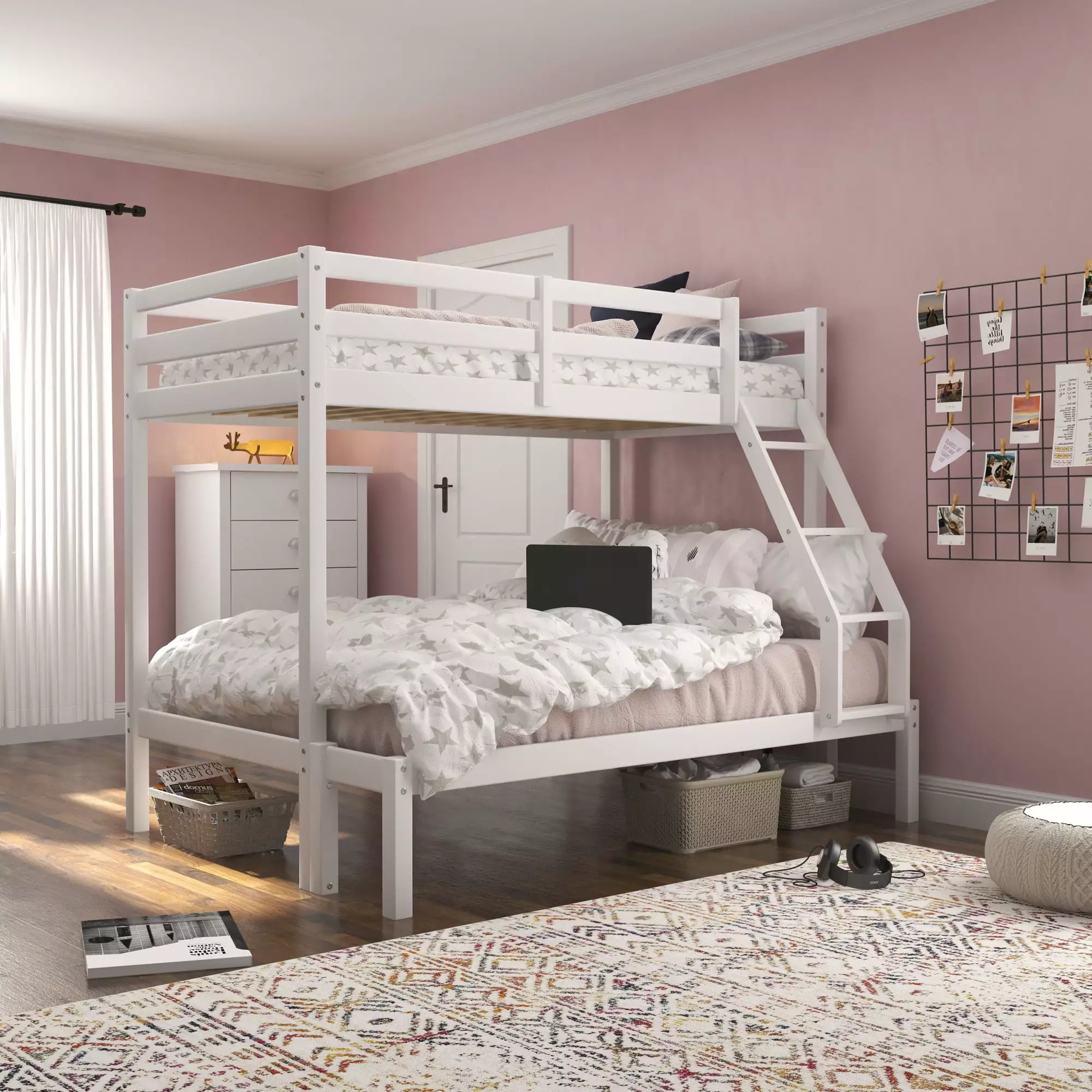 Campbell Wood Twin Over Full Convertible Bunk Bed White Hillsdale