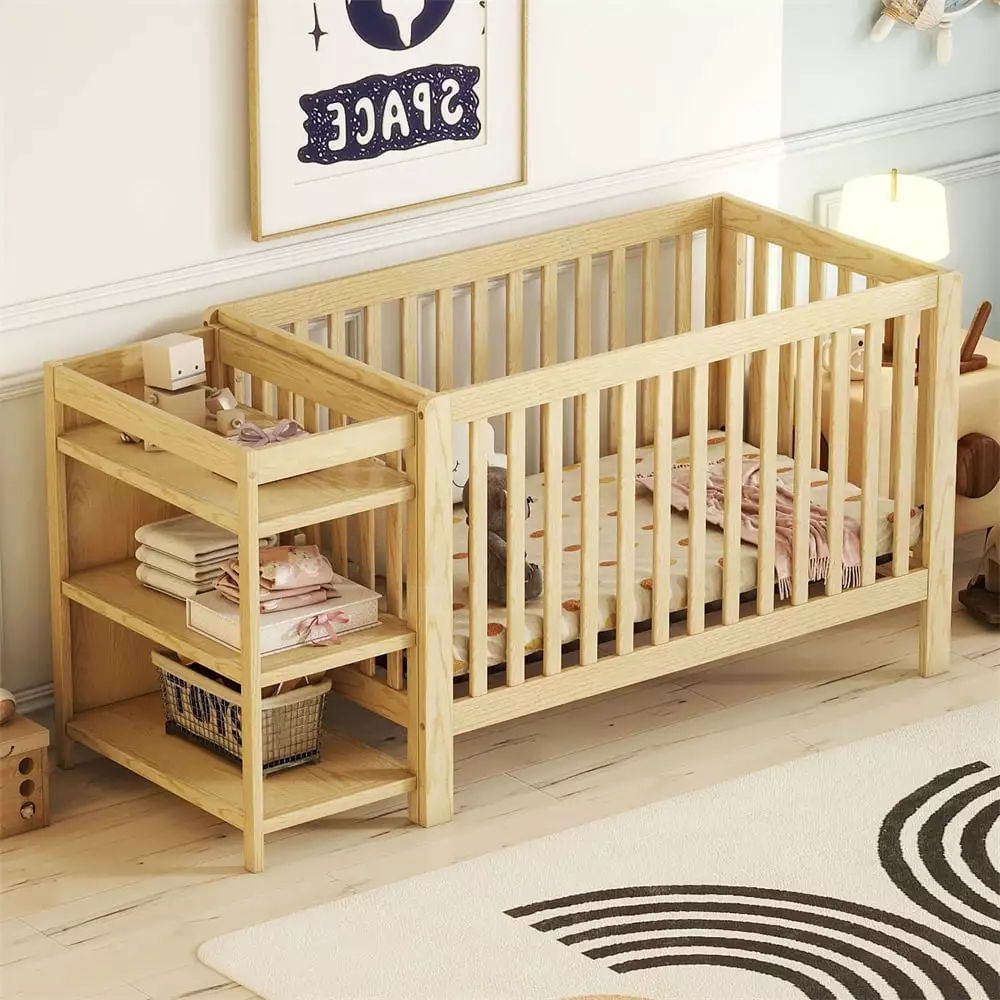 Children Relax 2--1 Convertible Crib to Full Size Bed Changing Table Natural JAMPOOCA