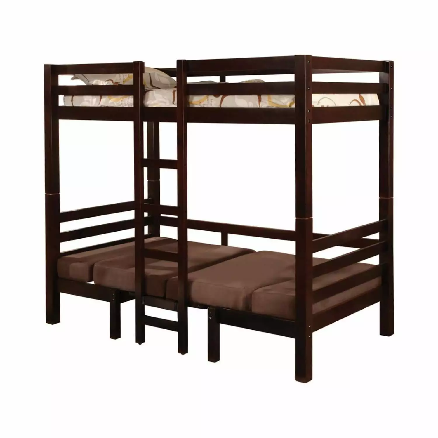 Coaster Joaquin Convertible Loft Bed Twin Over Twin Medium Brown Microfiber Upholstered Fabric Kids Teens Coaster Company