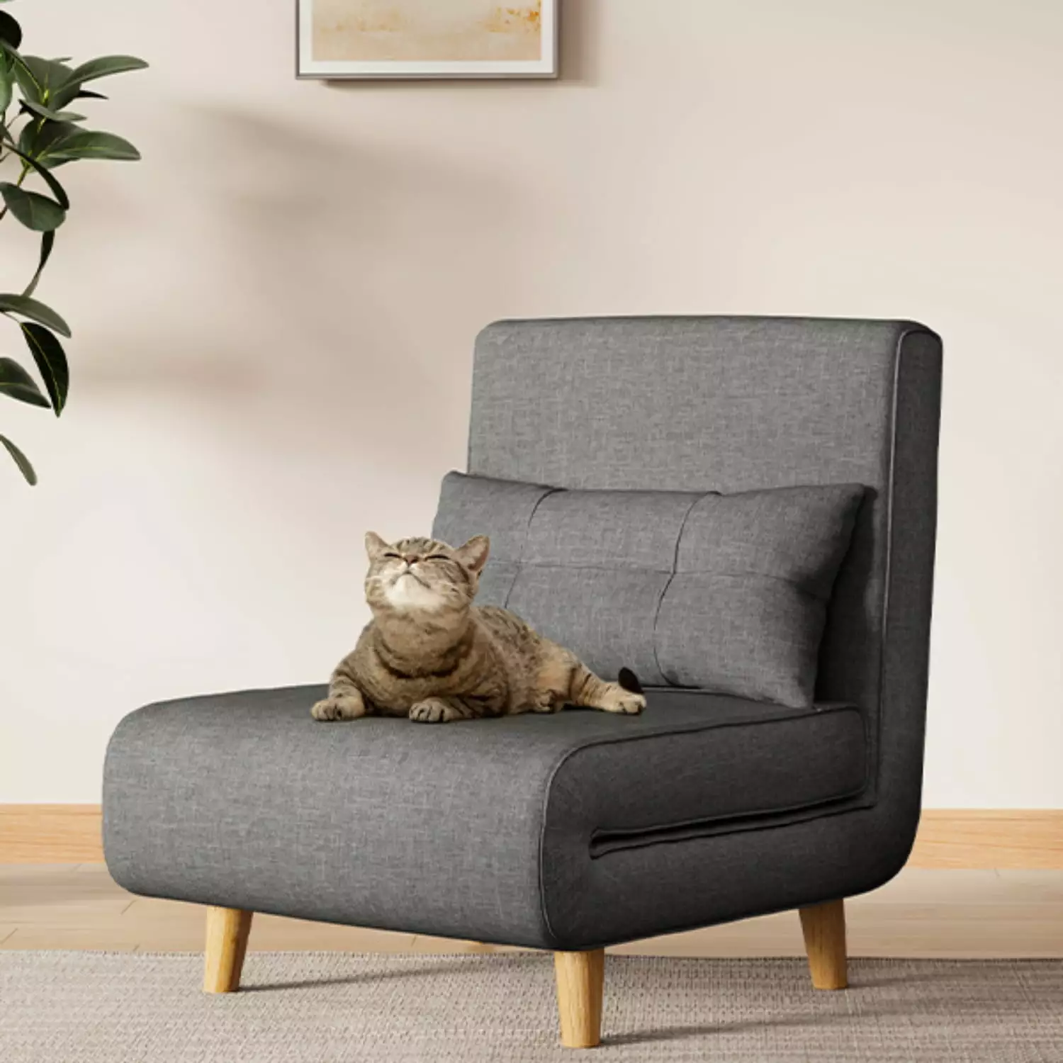 Lofka Convertible Sofa Chair Bed Soft Pillow and Adjustable Backrest Dark Grey