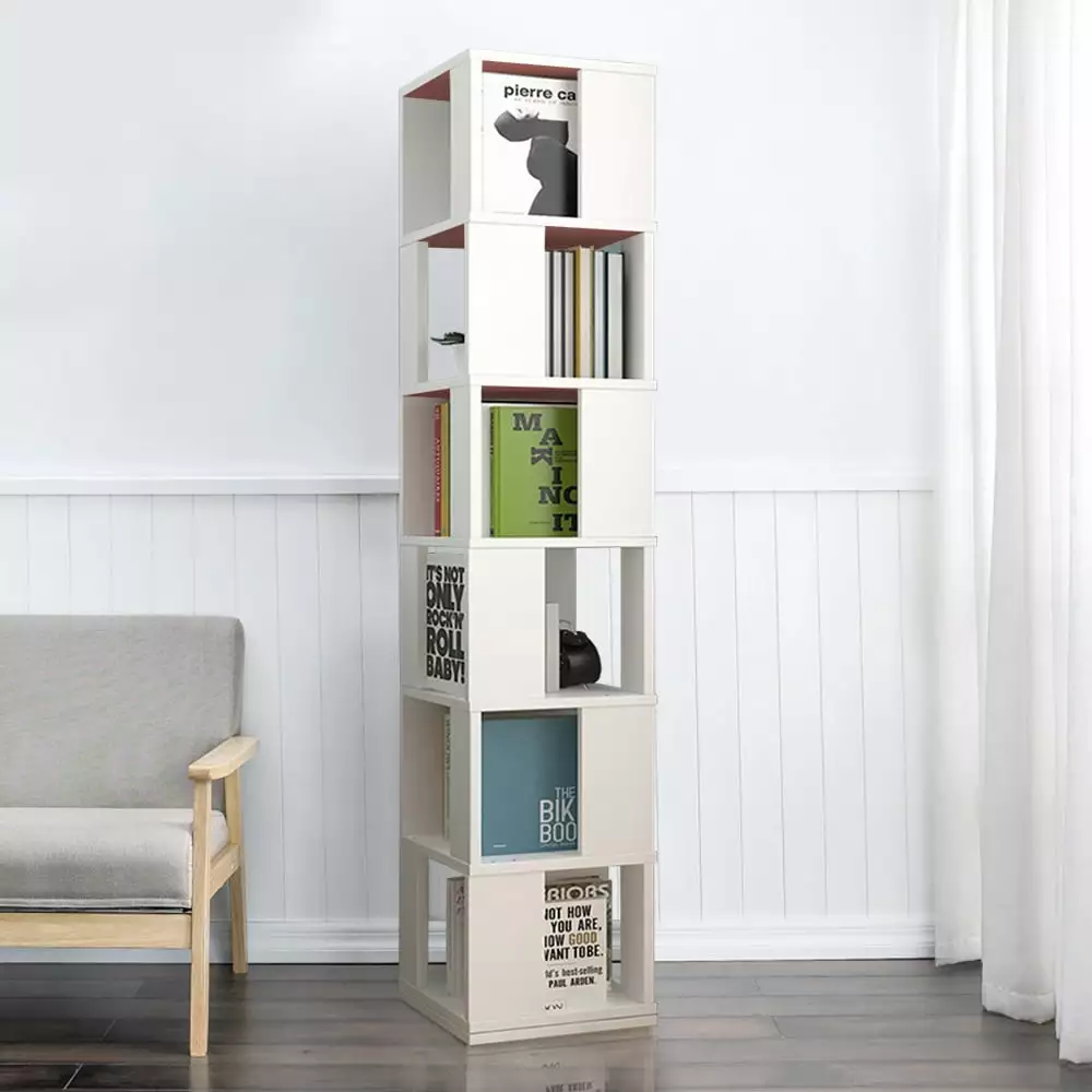 6-Tiers Rotating Bookshelf 360Revolving Bookcase Storage Shelves Small Narrow Corner Freestanding Bookcase Tall 75 Inches ...