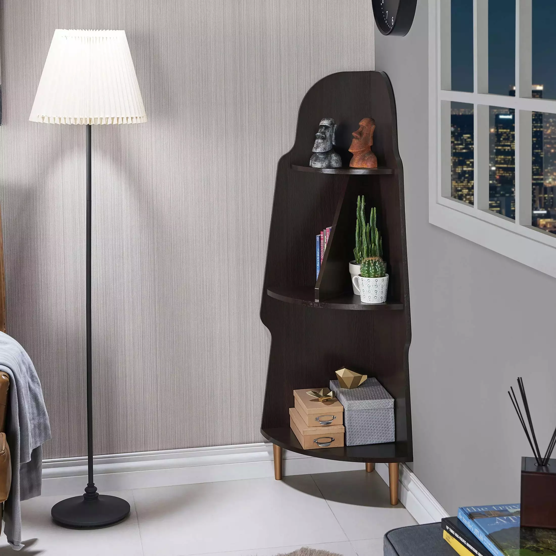 Furniture America Ona 4-Shelf Corner Bookcase Espresso