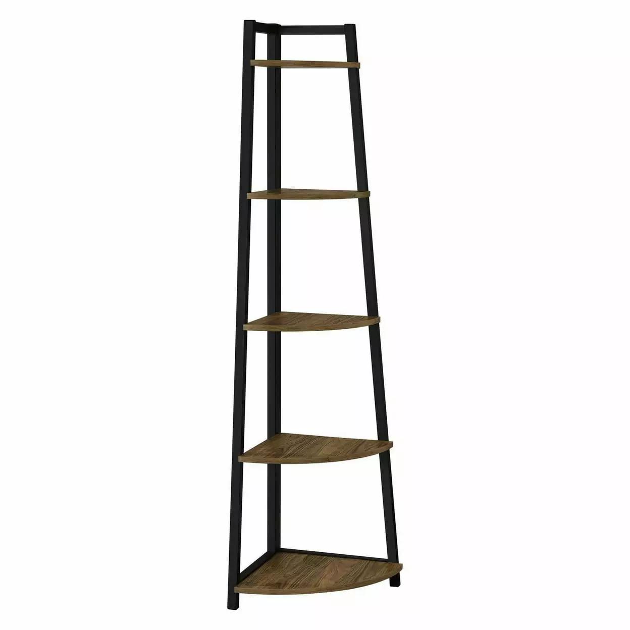 5 Tier Wooden Corner Bookcase Metal Frame Brown Black Saltoro Sherpi