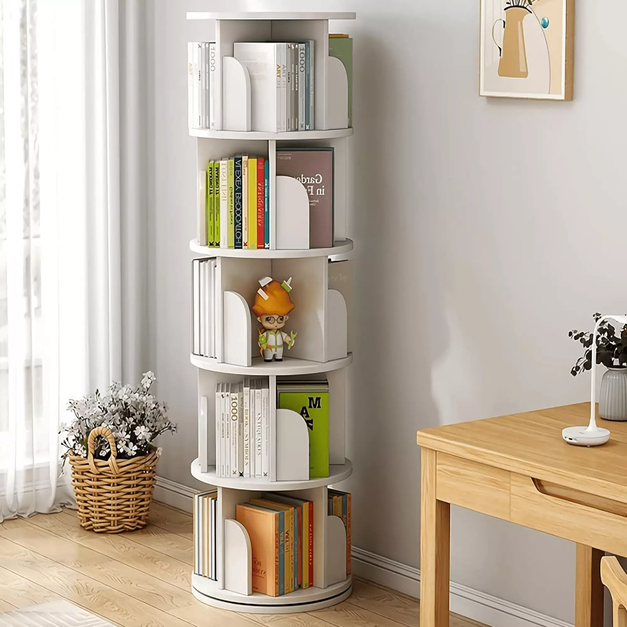 Uyoyous Rotating Bookshelf 5 Tier 360 Degrees Corner Revolving Bookcase 20 Shelves