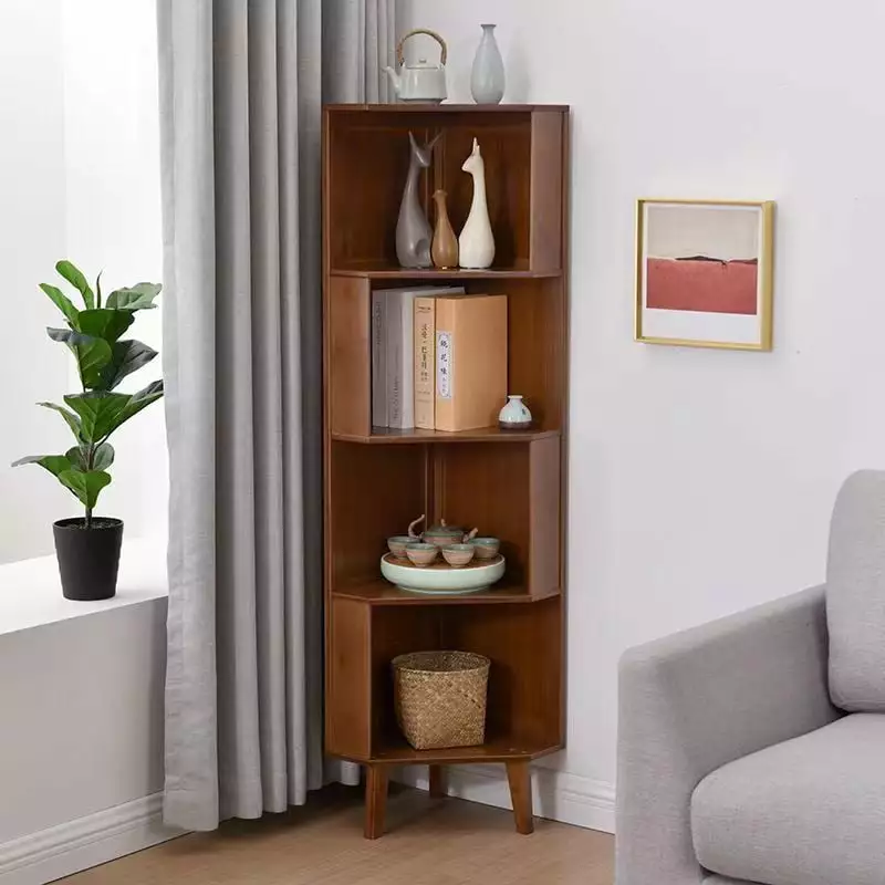WILK 4-Tier Corner Bookshelf Bamboo Bookcase 58.4 Inch Tall Open Storage Shelf Living Room Home Office Brown