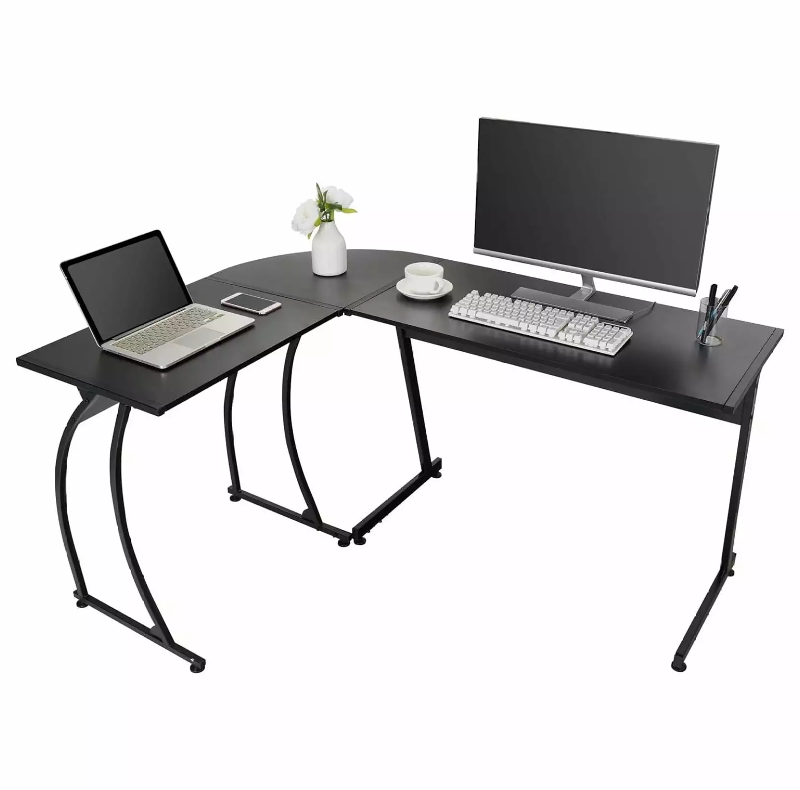BULYAXIA L Shaped Desk Corner Computer Desk Gaming Desk Work Desk Home Office Black