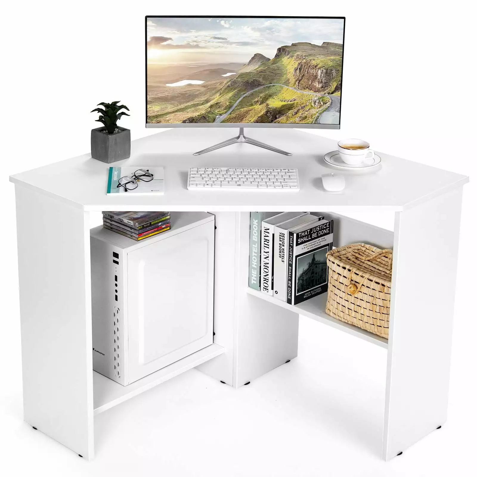 Ginatex Corner Computer Desk Space-saving Triangular Writing Desk Multi-functional Console Table Small Space Home Office W...
