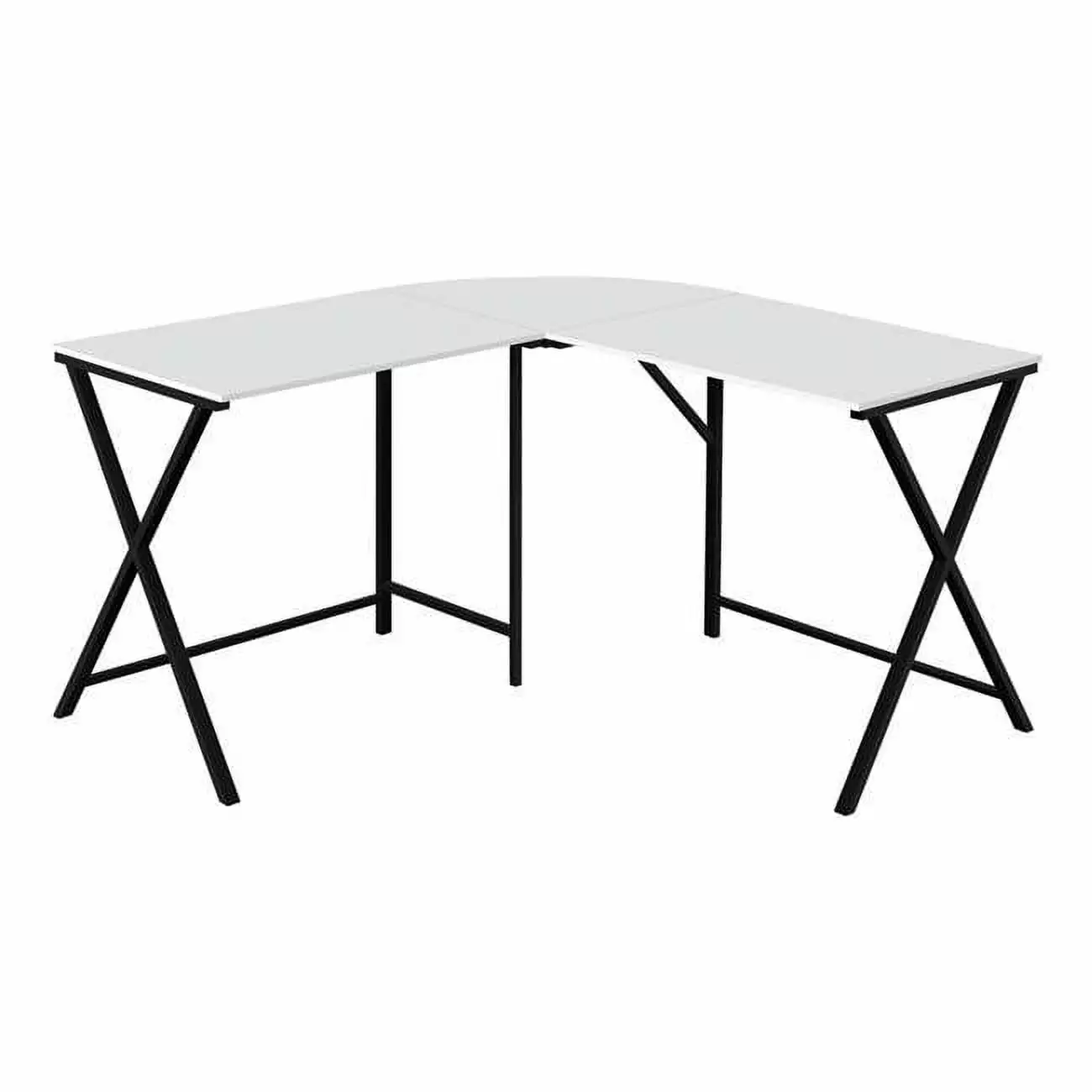 HomeRoots 55 Inch White Top Black Metal Corner Computer Desk Small Spaces