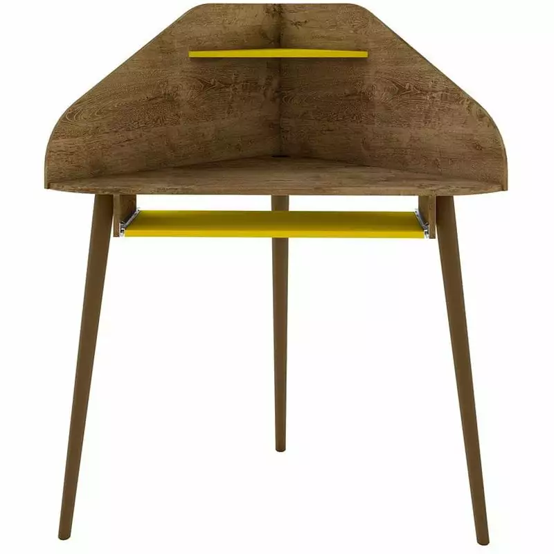 Bradley Wood Corner Desk Rustic Brown Yellow Vintage Style Writing Table Manhattan Comfort