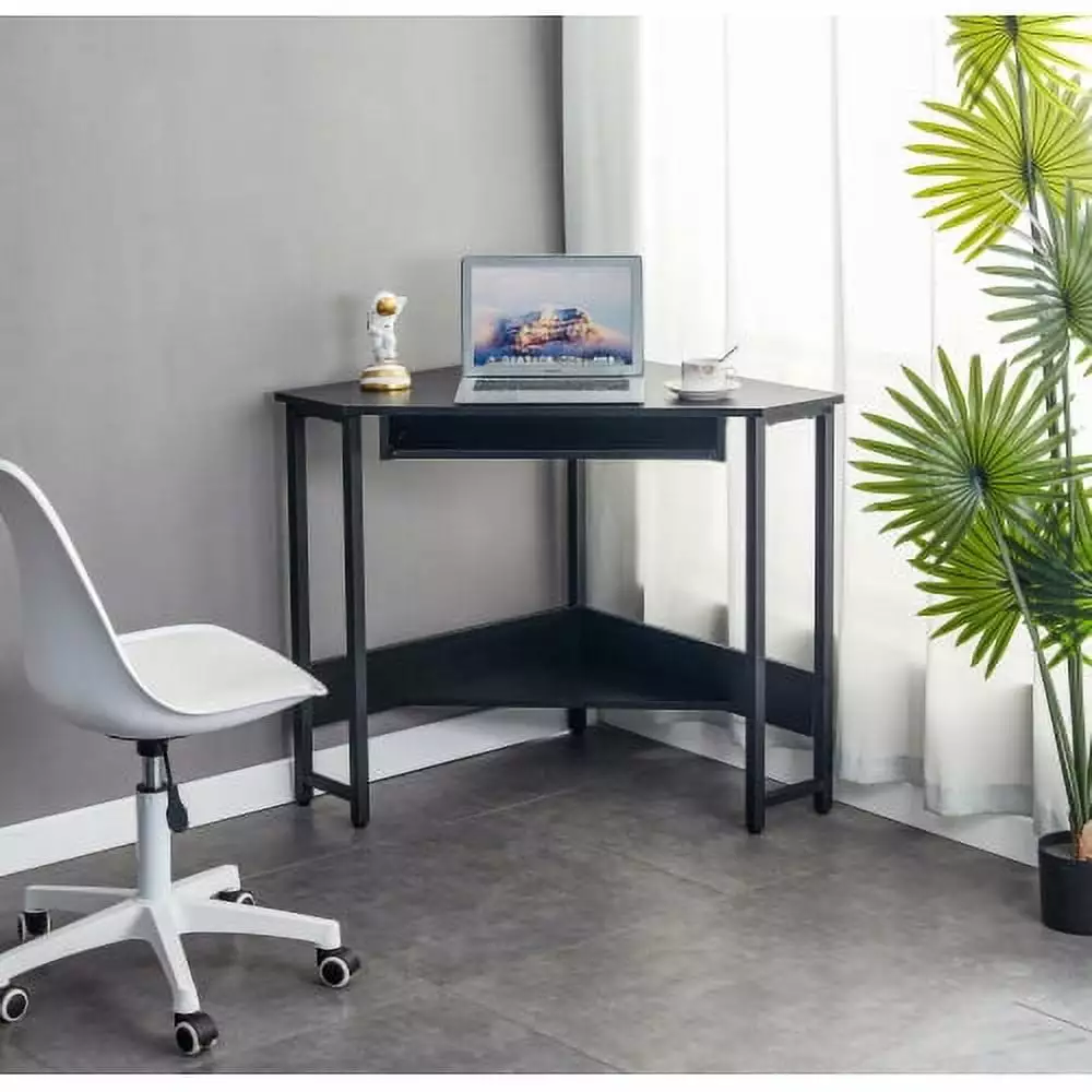 Triangle Computer Desk Corner Desk Keyboard Tray Storage Shelves Newlemo
