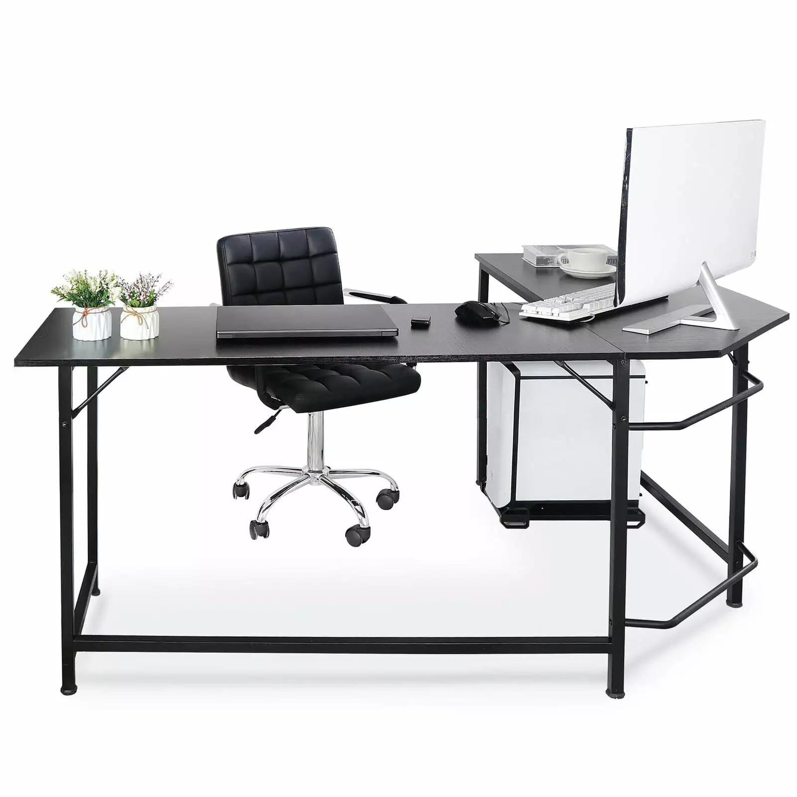 66 Inch L-Shaped Gaming Desk Corner Computer Desk PC Laptop Study Table NOBRAND