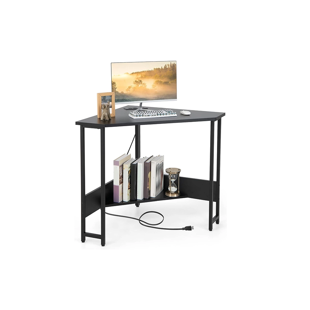 Corner Desk Power Outlet Triangle Computer Desk Small Space Writing Desk Storage Shelf Unbrand