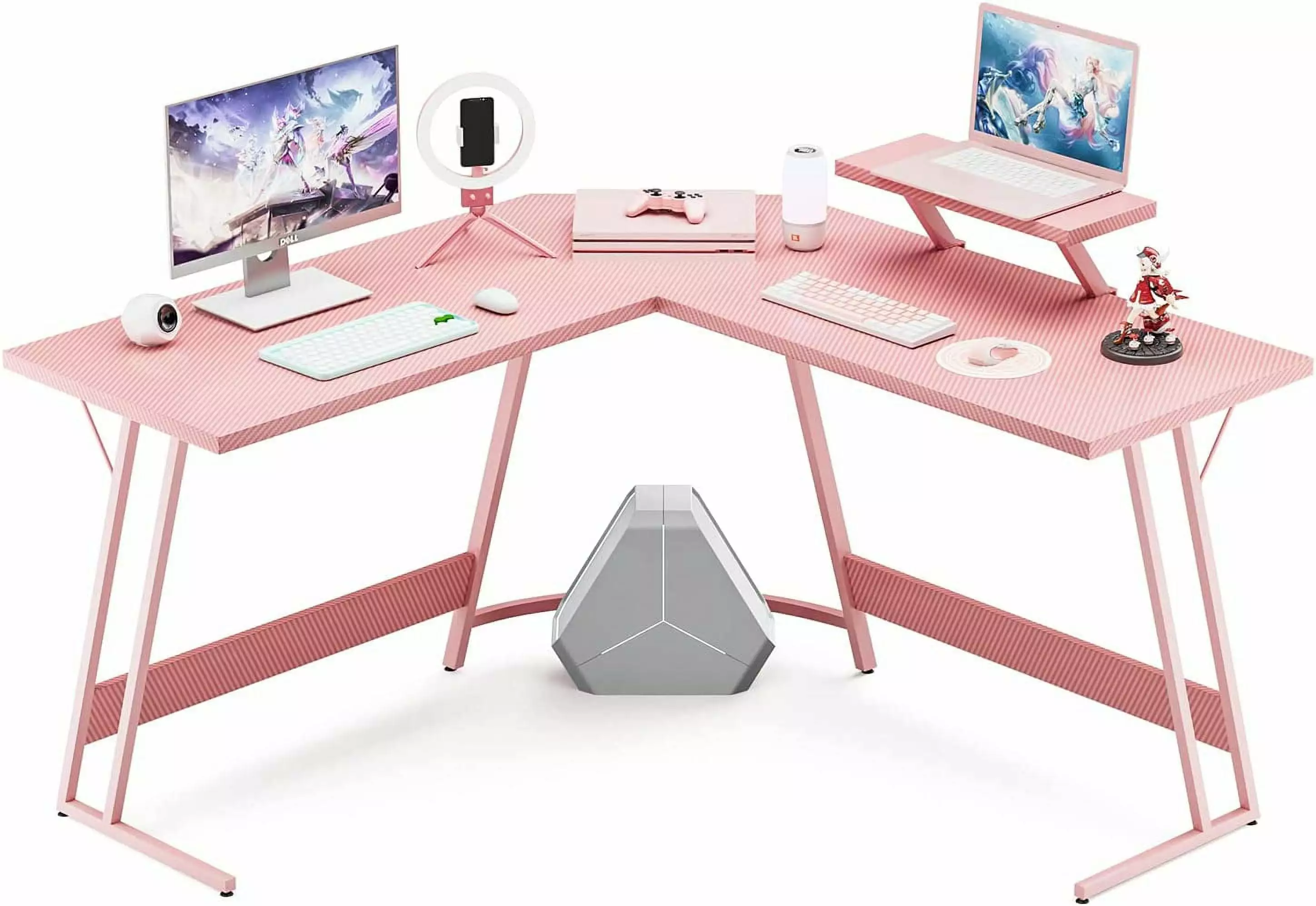 47 Inch Pink L Shaped Gaming Desk Monitor Stand Home Office Victone