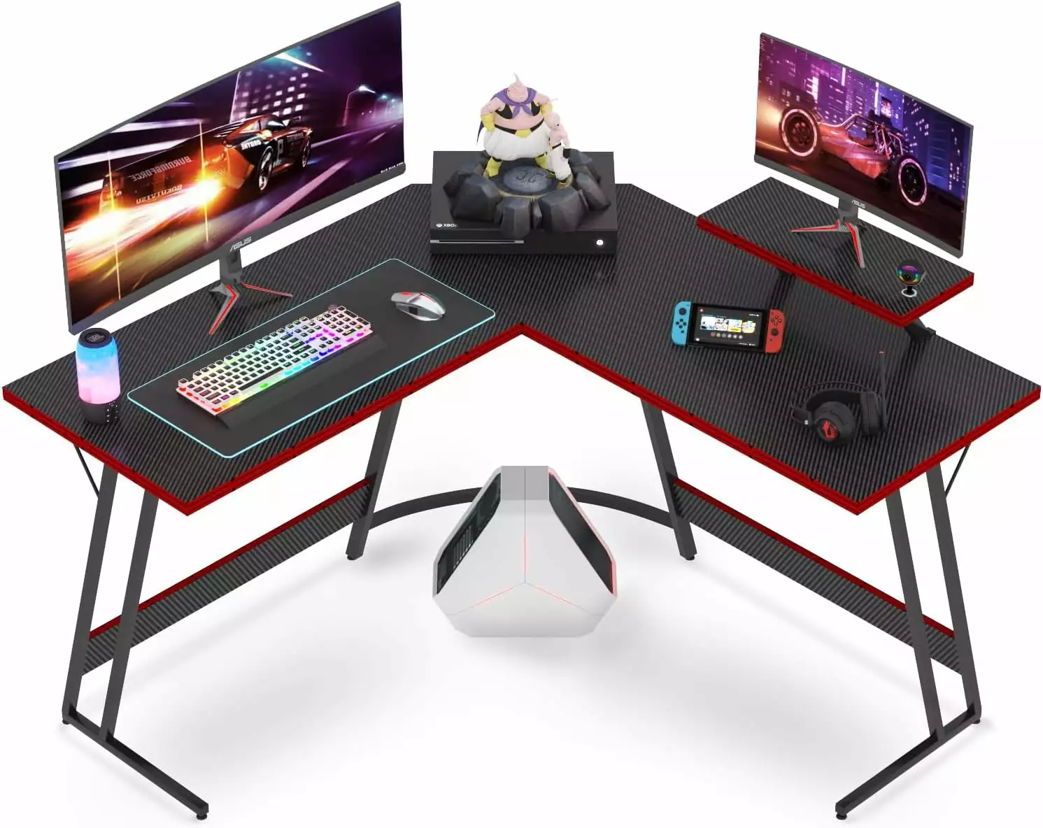 L Shaped Gaming Desk Black 47 Inch Corner Desk Monitor Stand Home Office Victone