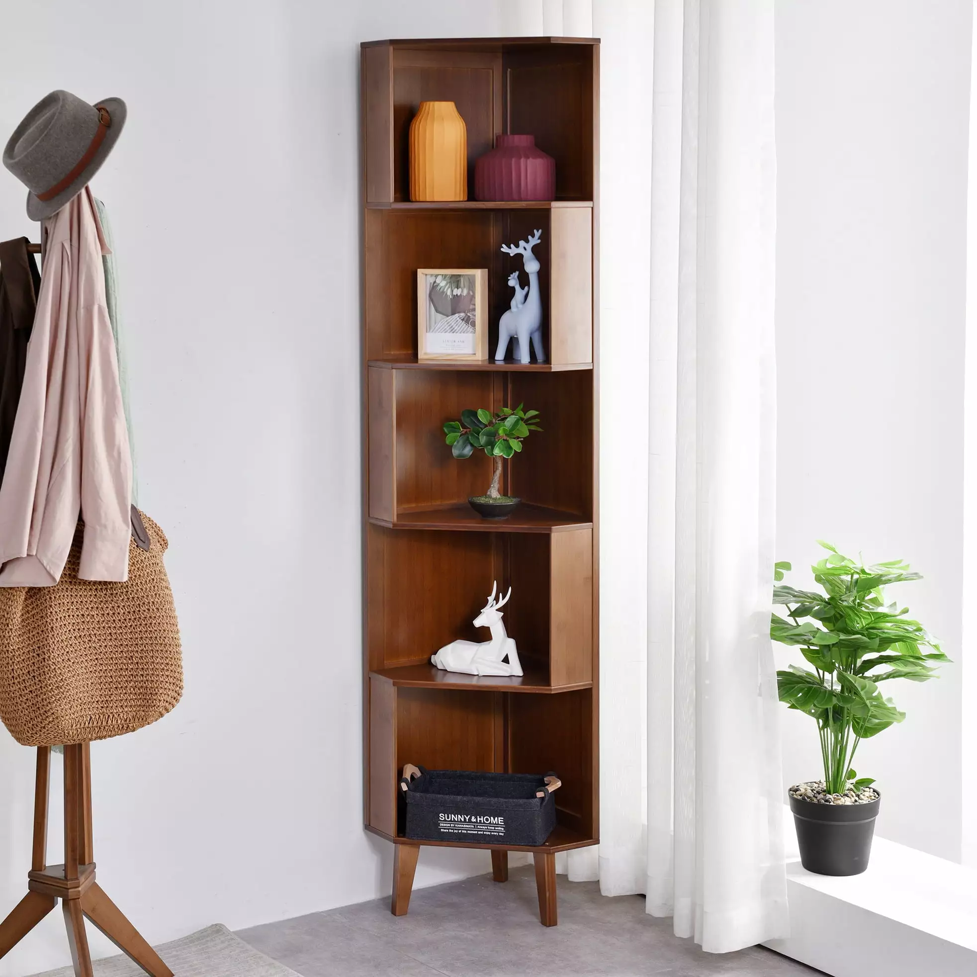 BALANBO 5-Bookcase Industrial Cube Shelf Corner Bookshelf Display Stand White