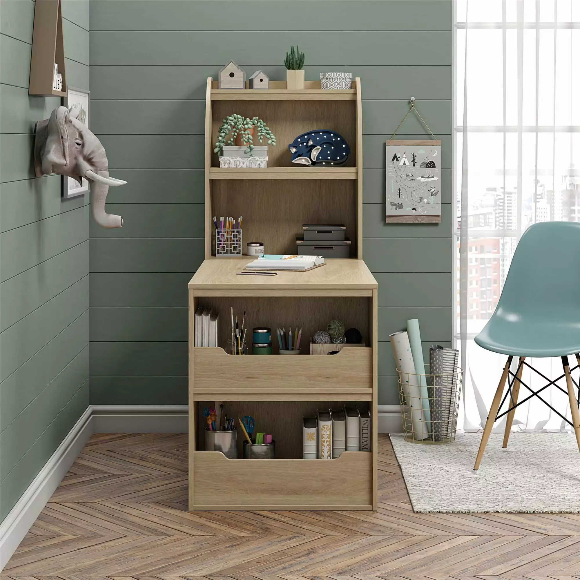 Ameriwood Home Charli Kids Craft Desk Blonde Oak Creative Activities
