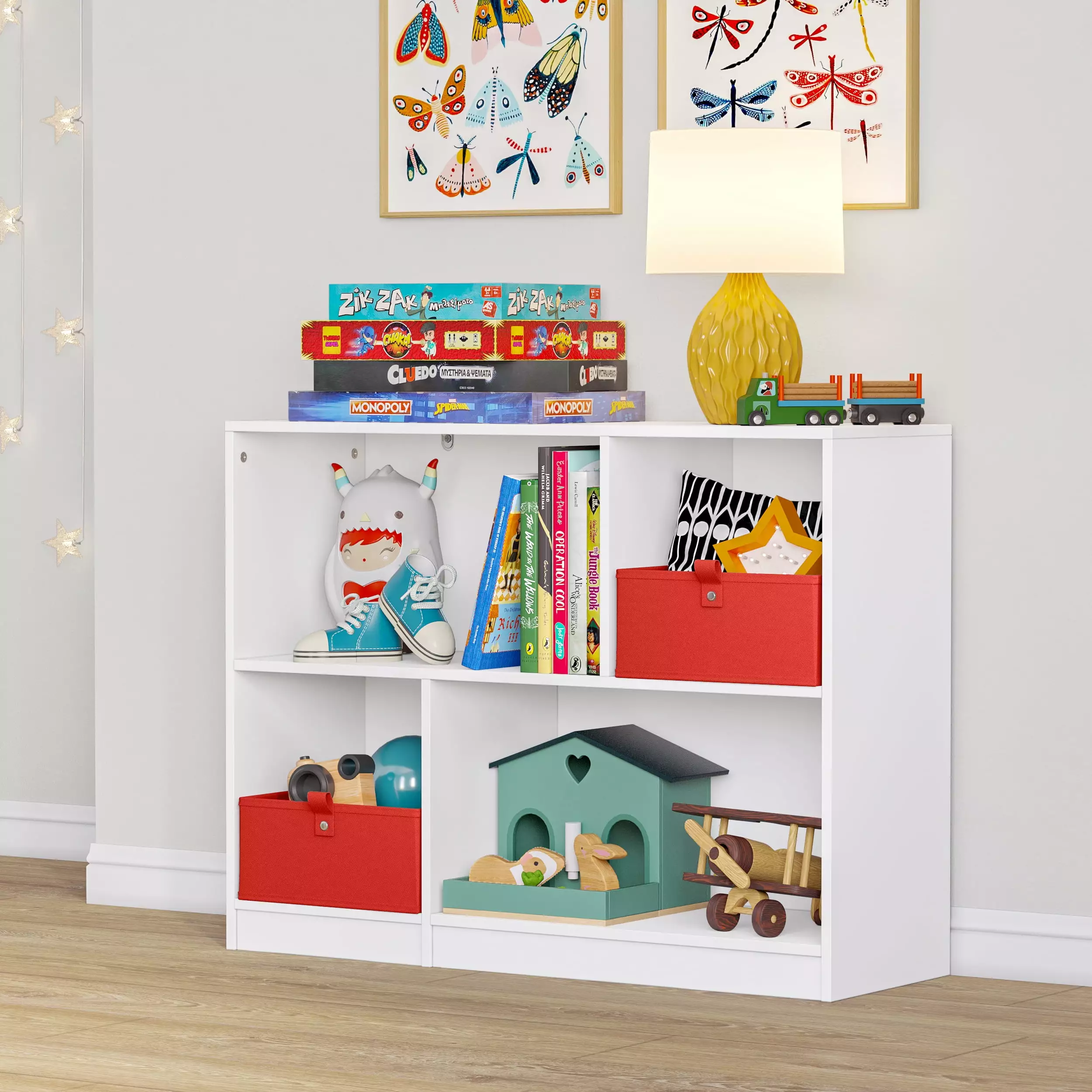 RiverRidge Kids Horizontal Bookcase Cubbies White Bedroom Playroom