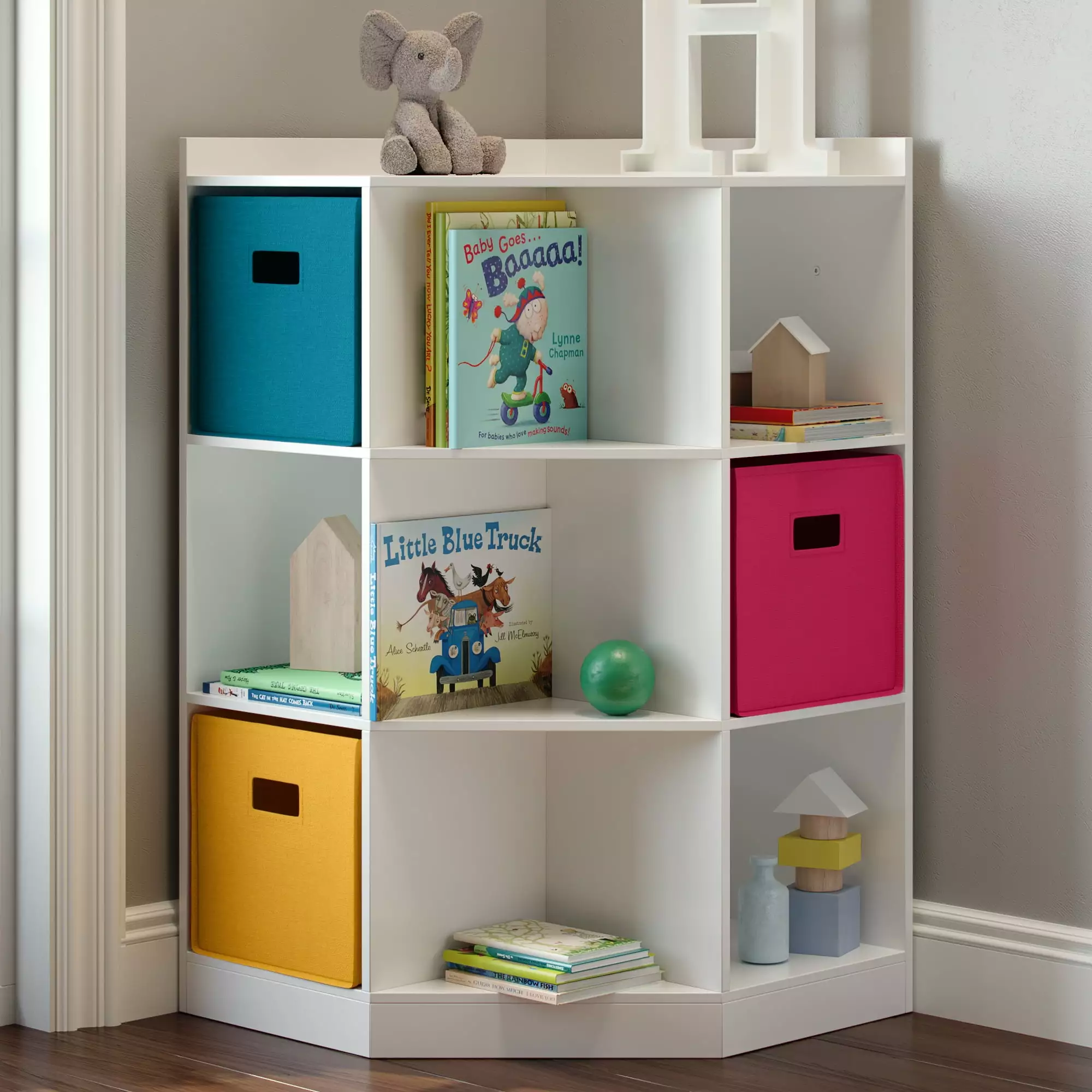 RiverRidge Kids 6-Cubby 3-Shelf Corner Cabinet White
