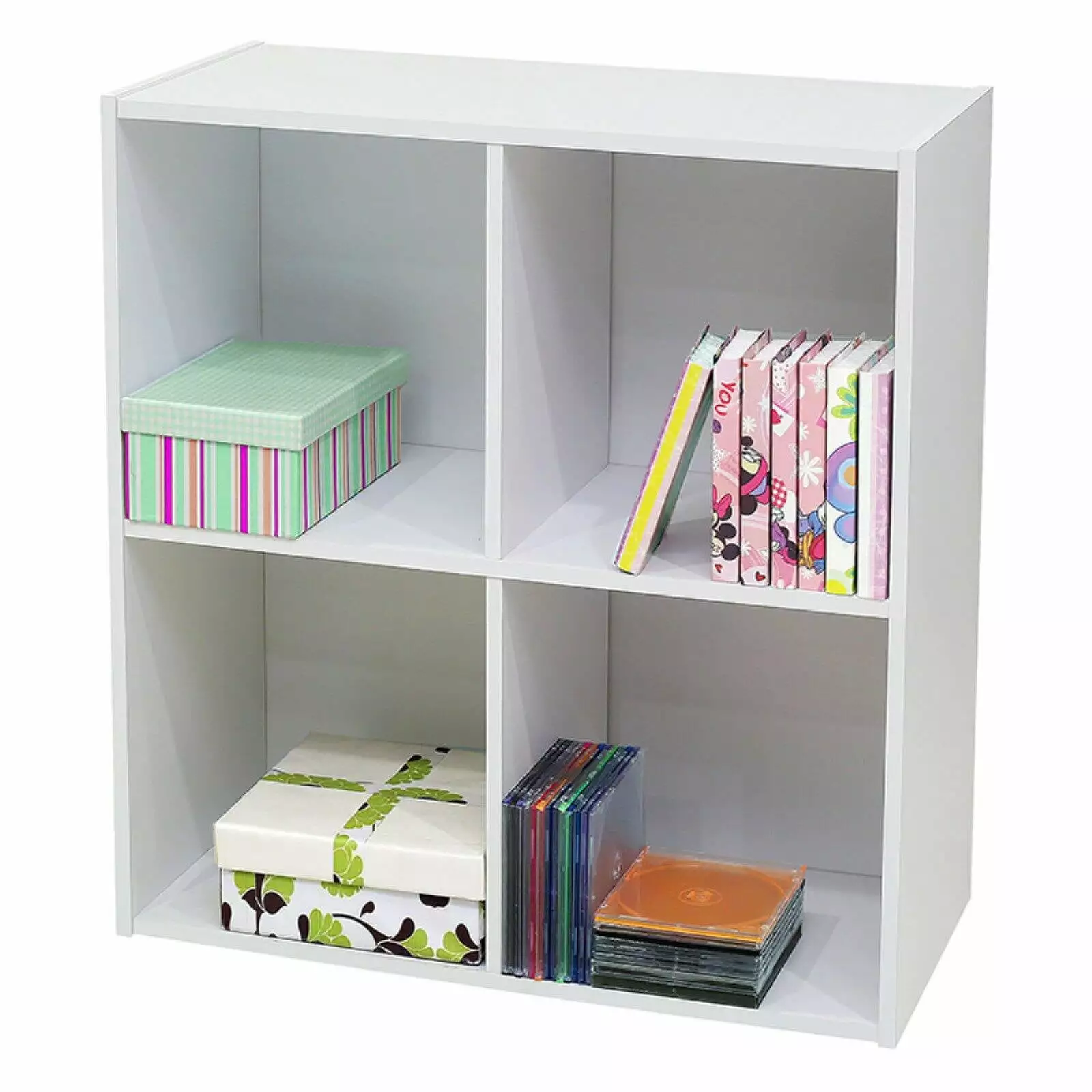 K&B Furniture White Wood 4 Cube Bookcase Home Office and Living Room
