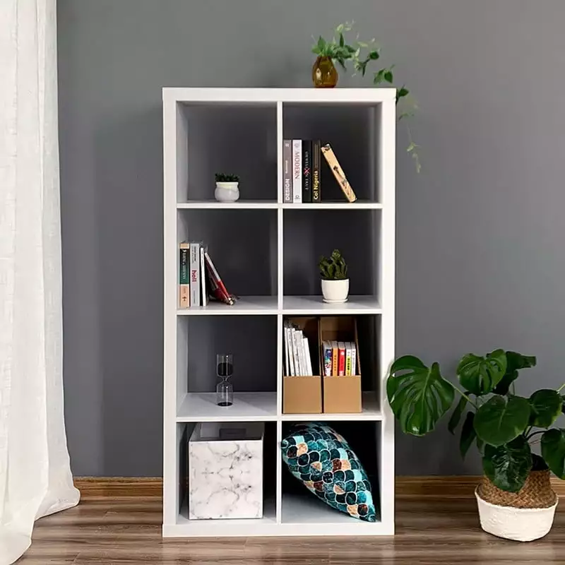 Otufan 8-Cube Bookcase 4-Tier Open Bookshelf Wooden Freestanding Floor Bookcase Modern Storage Cabinet Home Office White