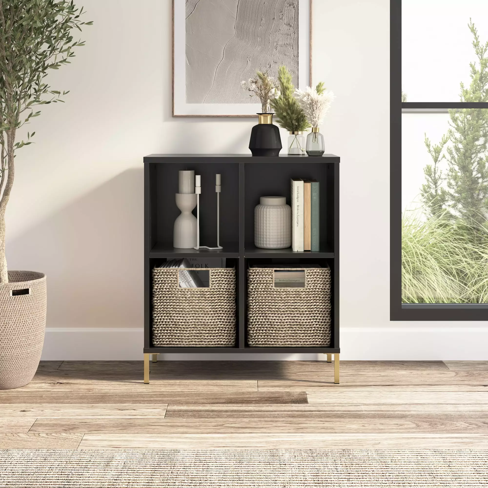 Bush Furniture Soho 4 Cube Arranger Storage Organizer Black Living Room or Office