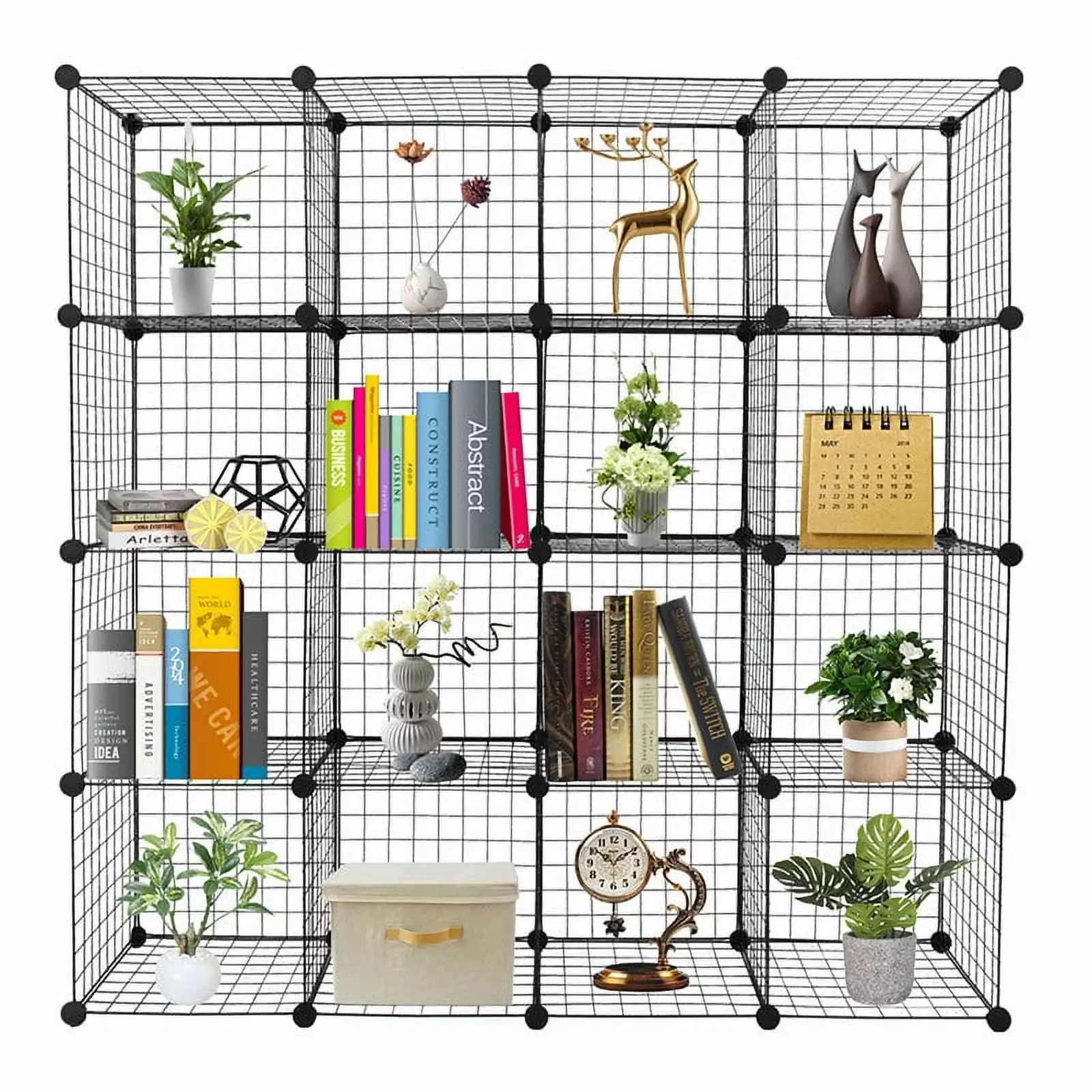 Oufan 16-Cube Storage Shelves Wire Cube Storage Modular Cubbies Bookcase Home Office