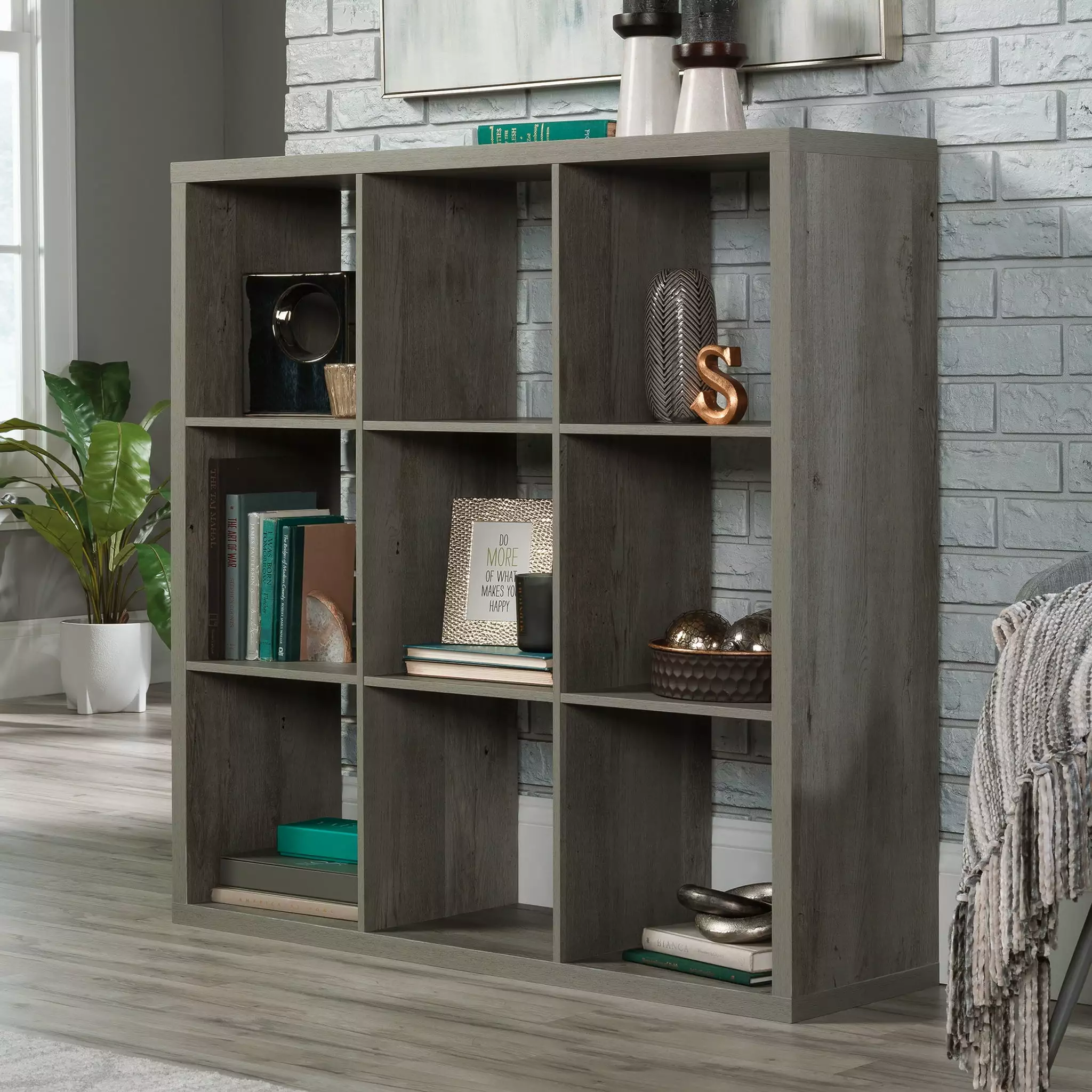 Sauder 9-Cube Storage Bookcase Mystic Oak Finish - Modular Cube Organizer Shelf Home Office