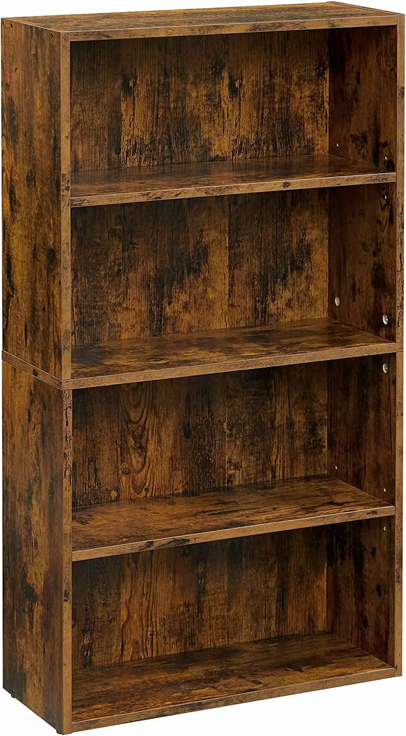 VASAGLE Cube Storage Organizer 4-Tier Bookshelf Bookcase Adjustable Shelves Rustic Brown