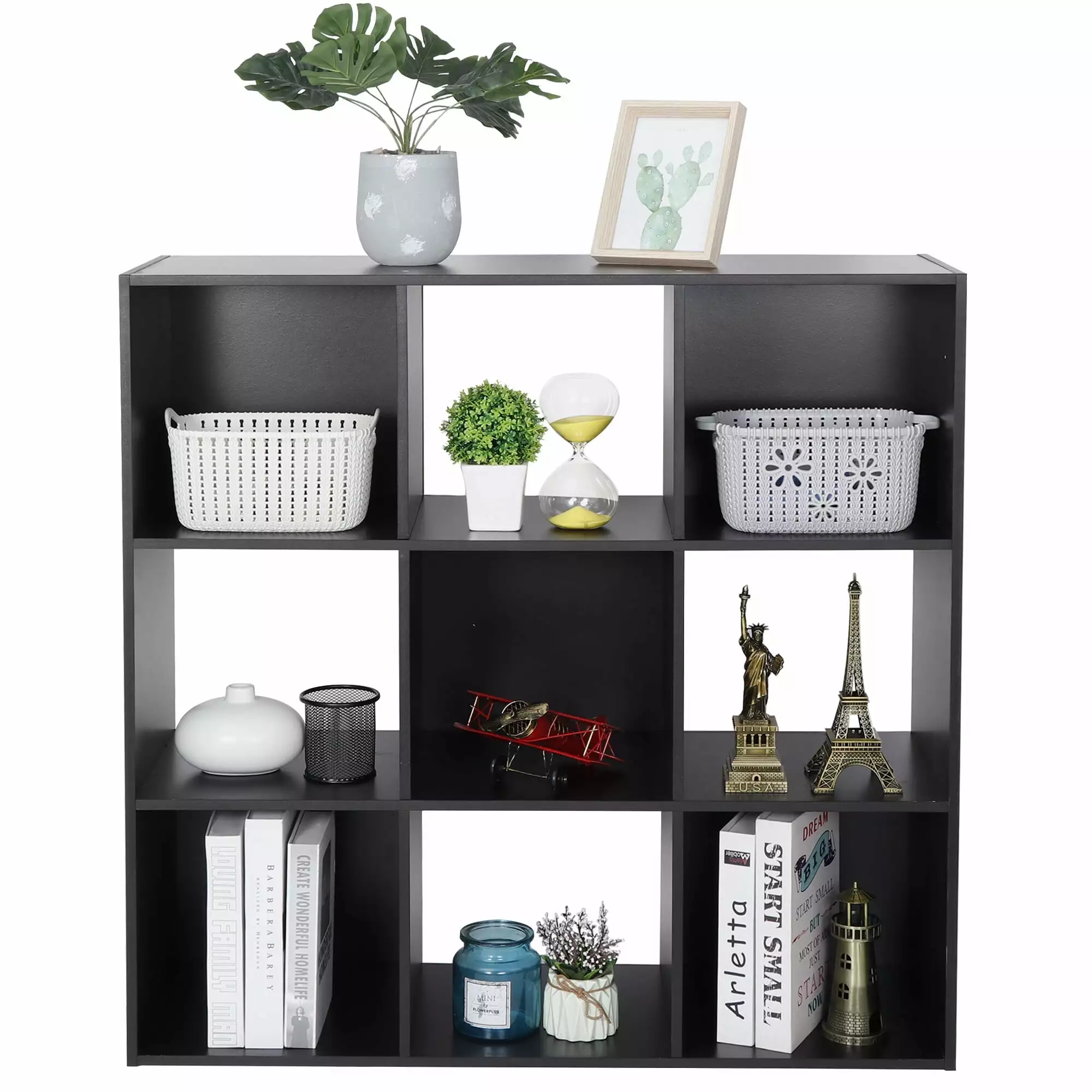 ZENY 9 Cubes Wooden Cube Arranger Bookcase Storage Cabinet Black