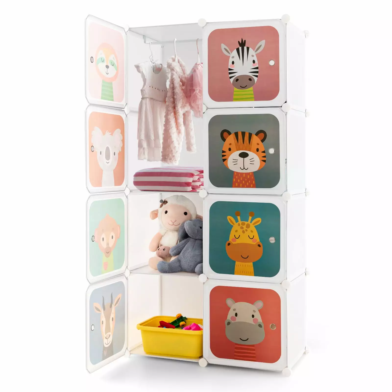 Infans 8-Cube Kids Wardrobe Baby Dresser Bedroom Armoire Clothes Hanging Closet Doors