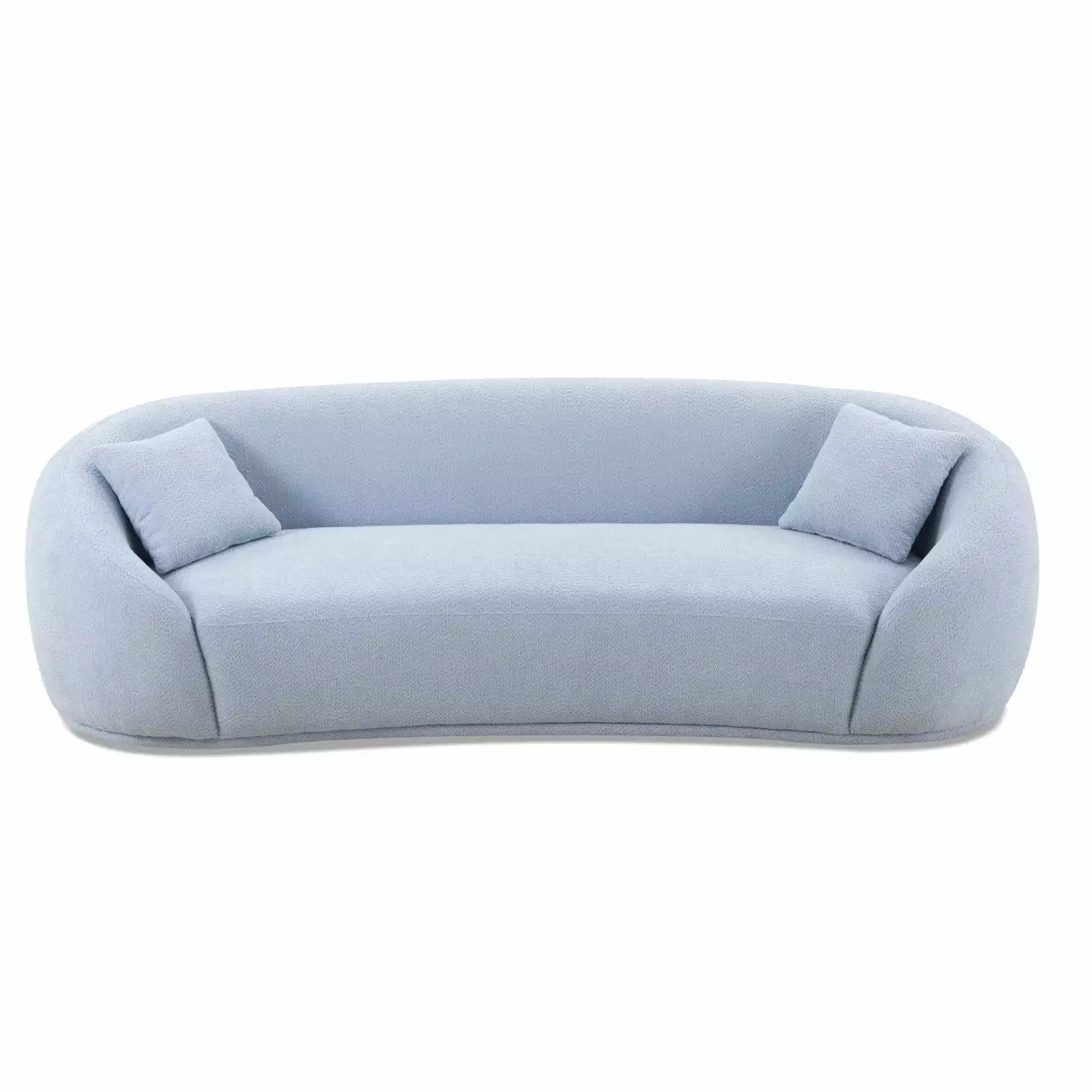 Modern Blue Teddy Wool Curved Sofa 3 Seater Half Moon Design Ponnky