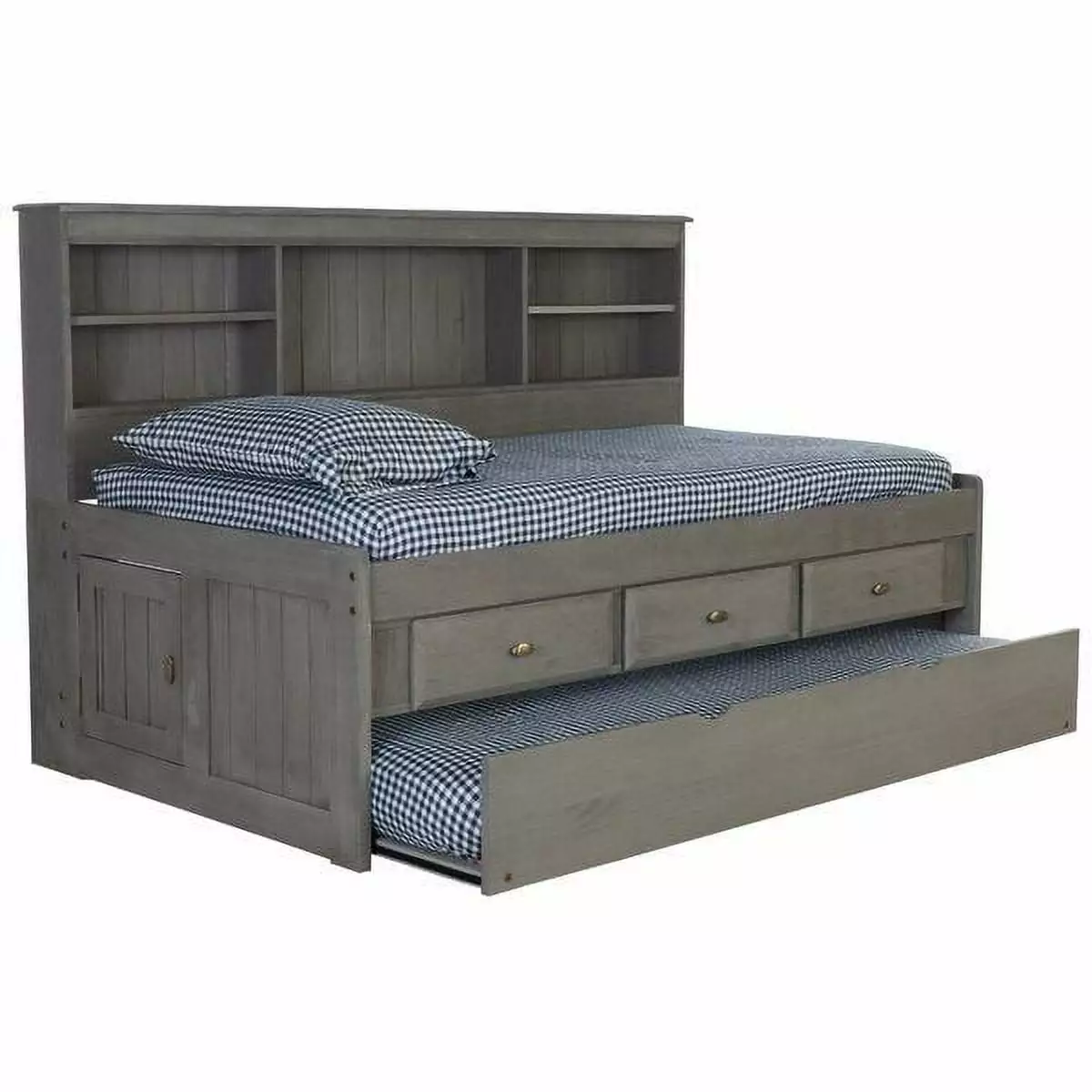 Uncovery World Twin Size Bed Frame Headboard Bookcase and Trundle Charcoal Discovery World Furniture