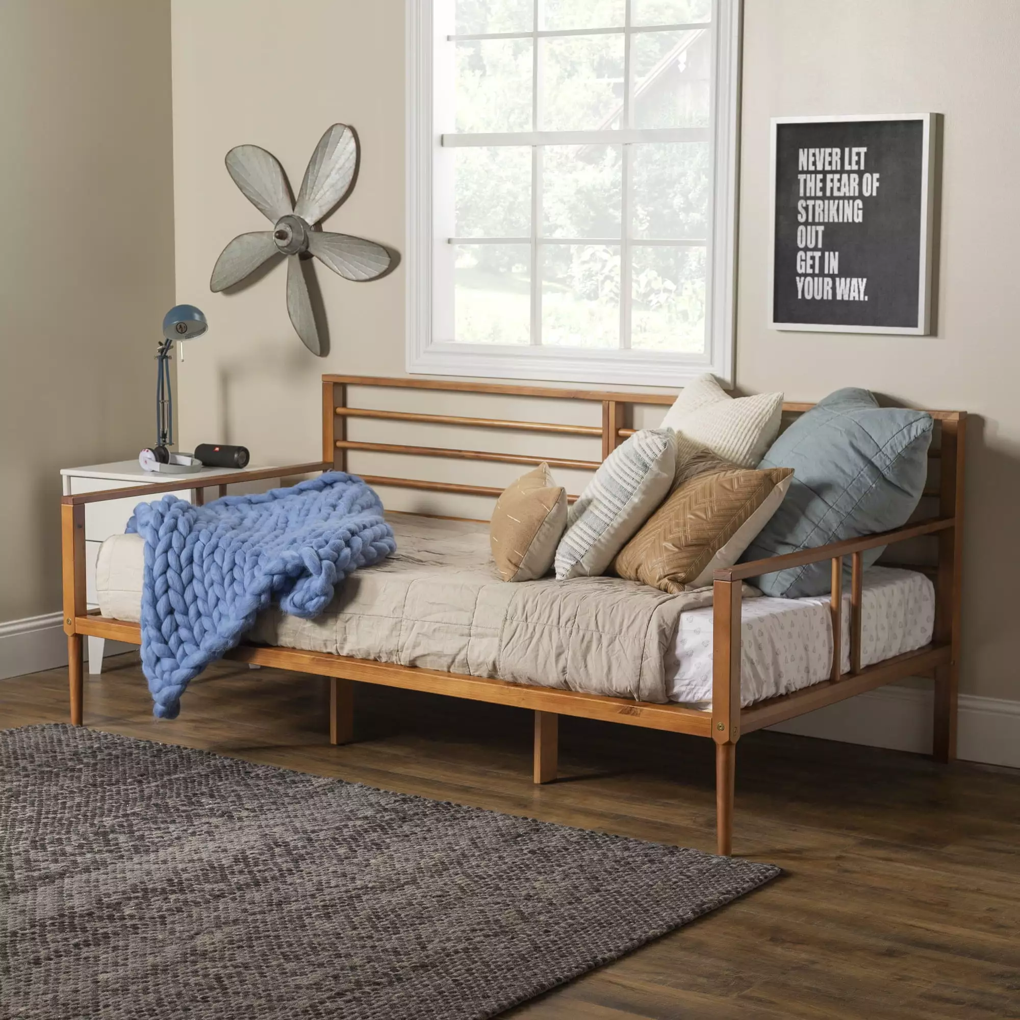 Walker Edison Mid-Century Miller Solid Wood Spindle Daybed Caramel - Twin Size Daybed Classic Design